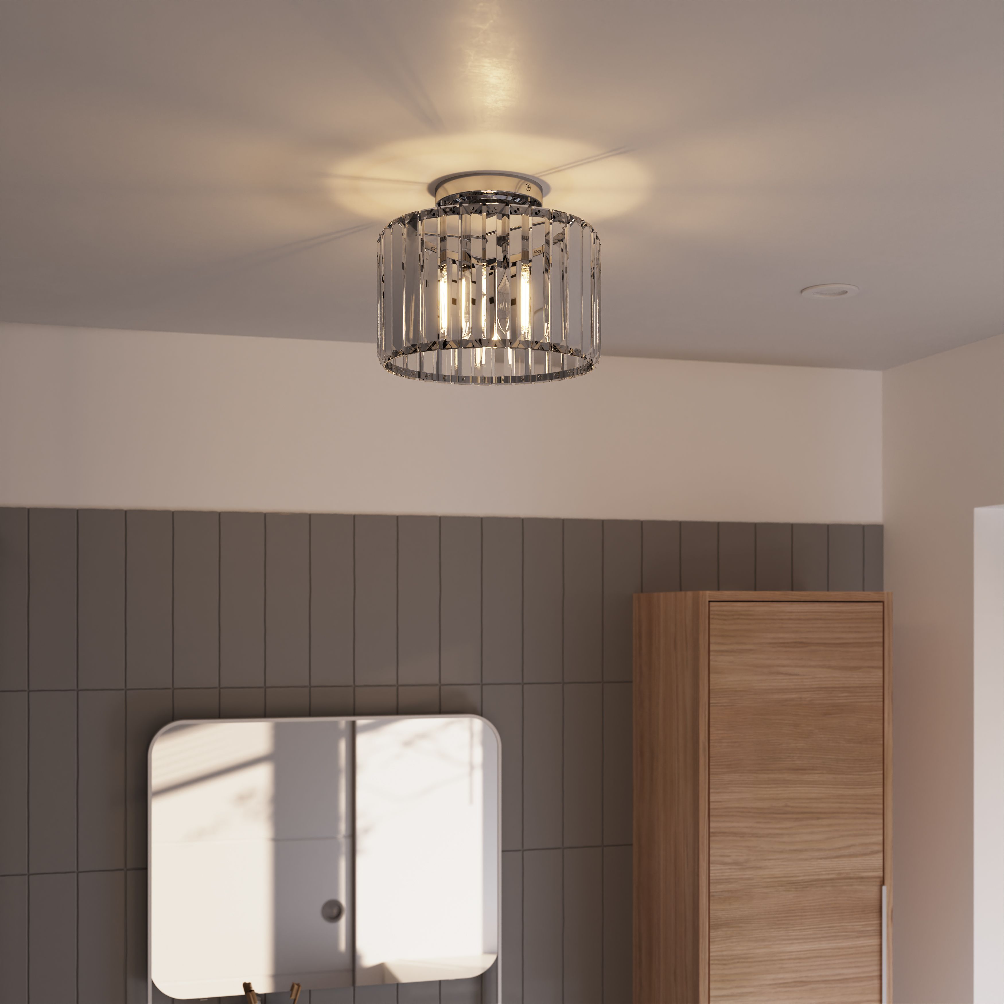 GoodHome Antpitta Glass & metal Chrome effect LED Bathroom ceiling light