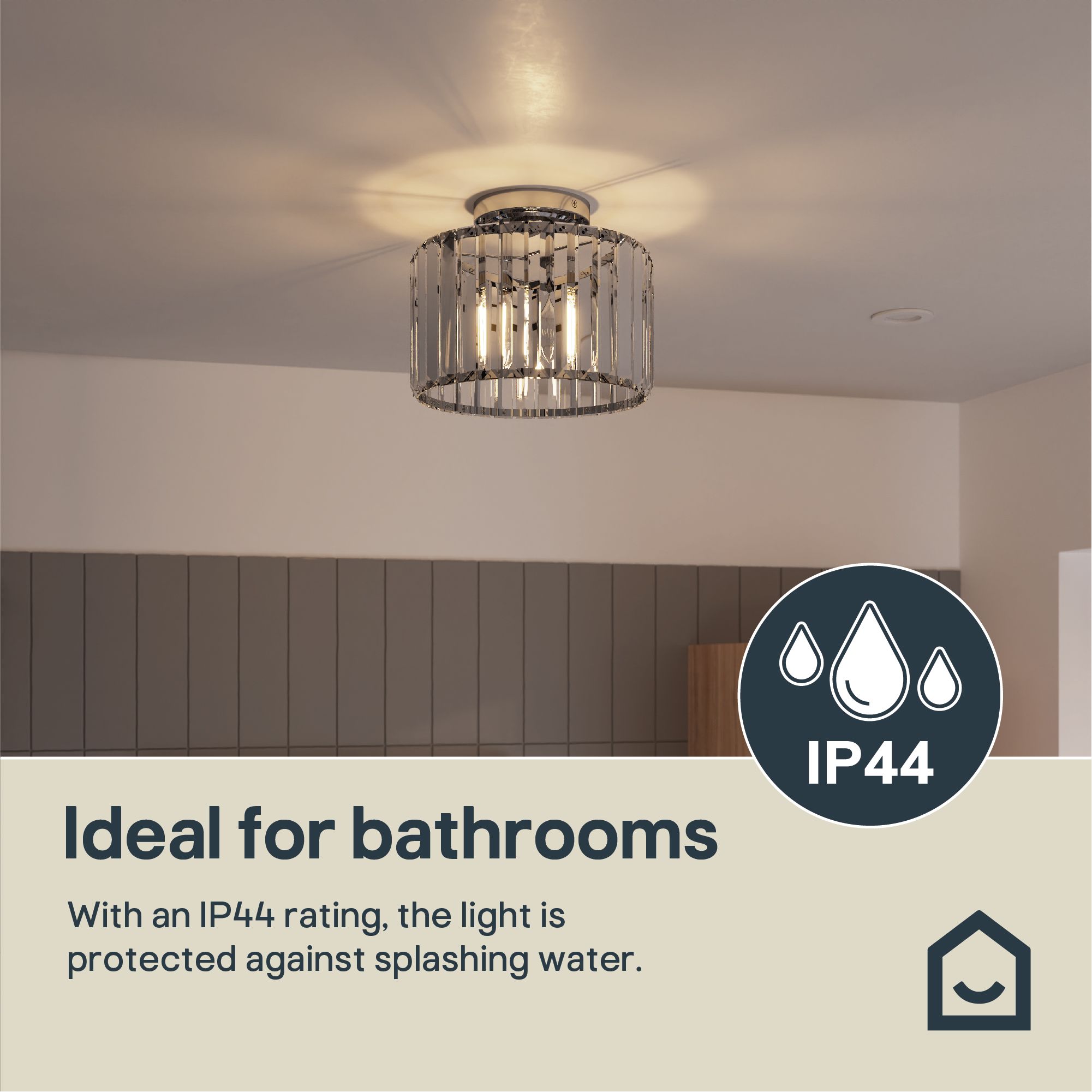 GoodHome Antpitta Glass & metal Chrome effect LED Bathroom ceiling light