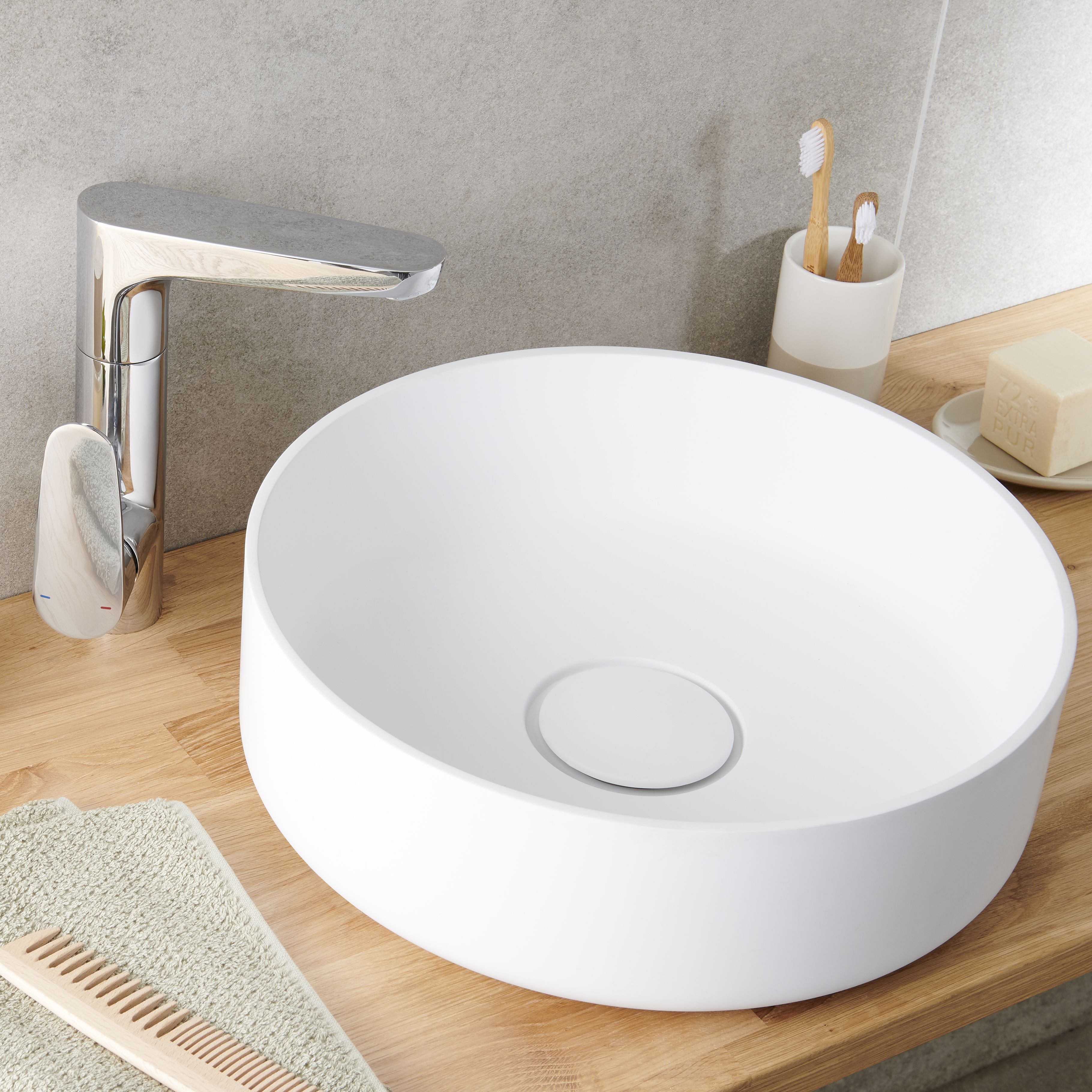 GoodHome Apanas Matt White Round Counter top Basin