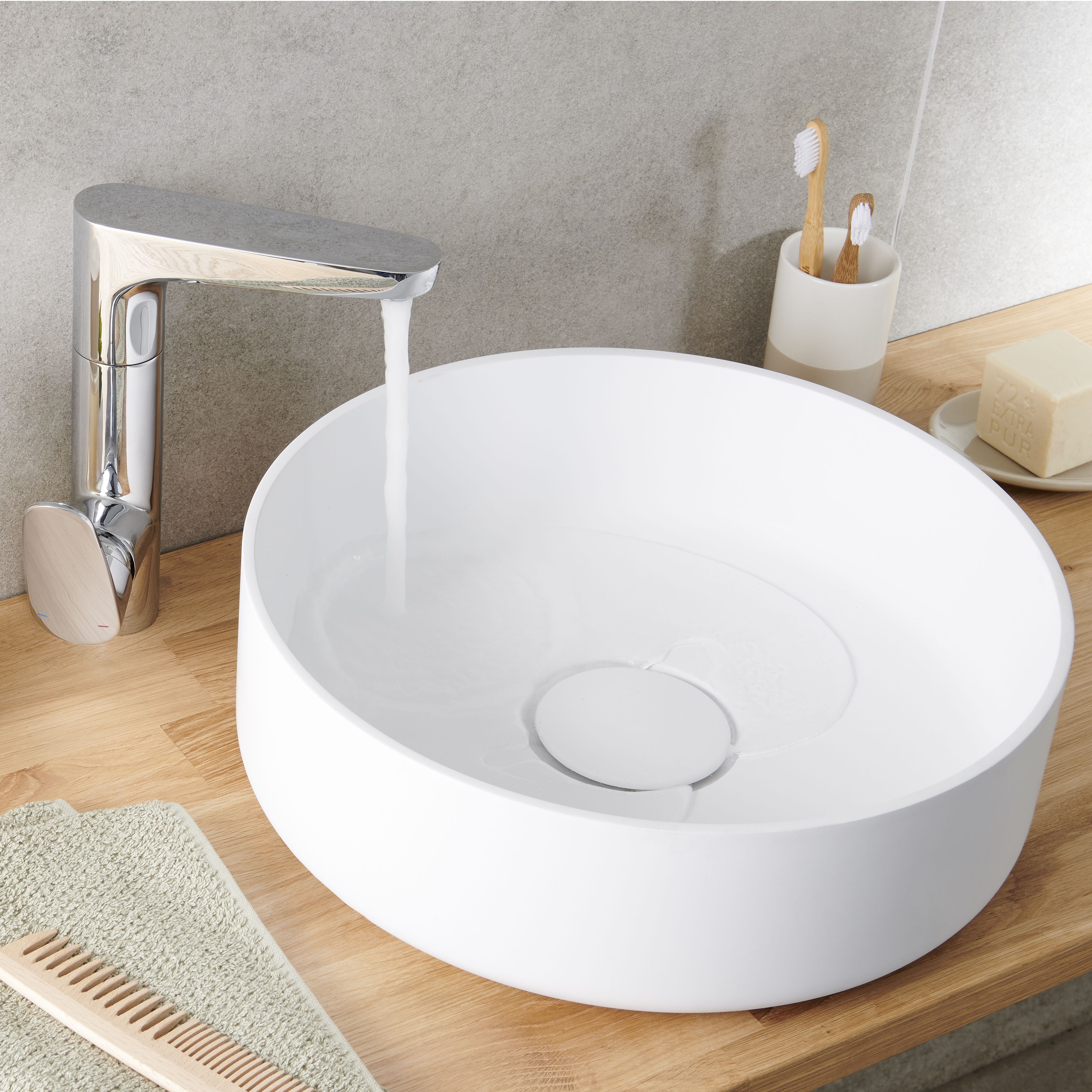 GoodHome Apanas Matt White Round Counter top Basin