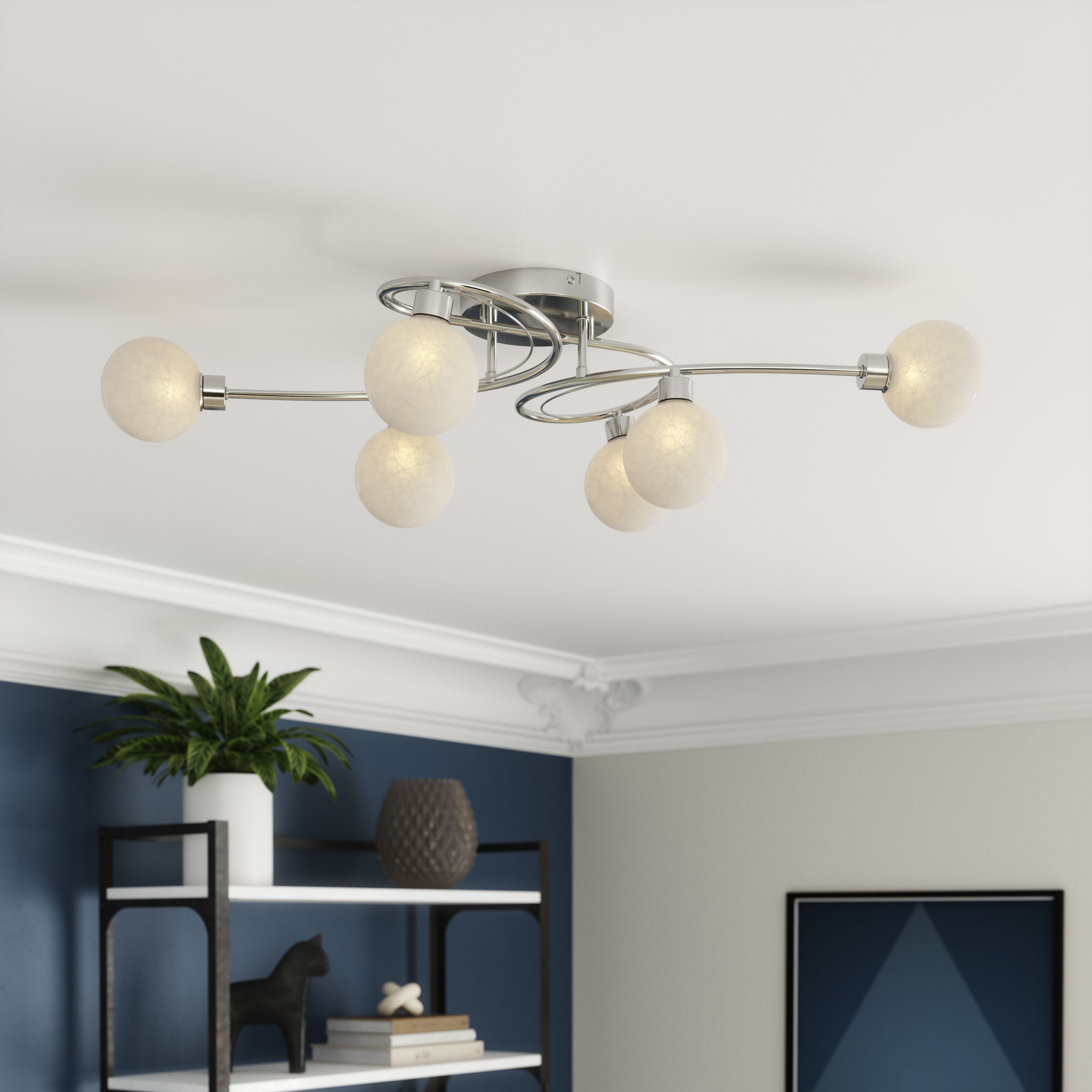 GoodHome Apheliotes Plate Glass & metal Chrome 6 Lamp LED Ceiling light