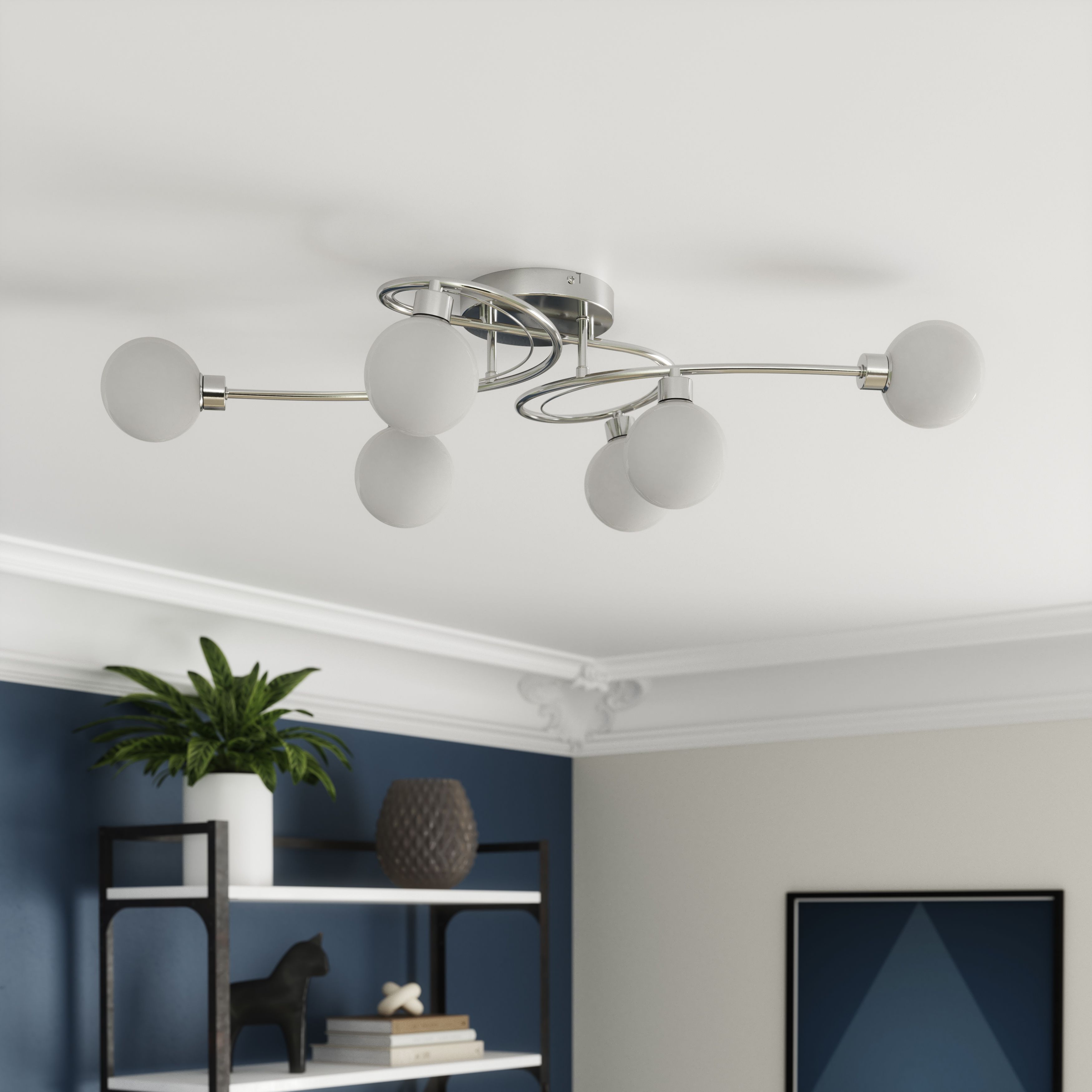 GoodHome Apheliotes Plate Glass & metal Chrome 6 Lamp LED Ceiling light