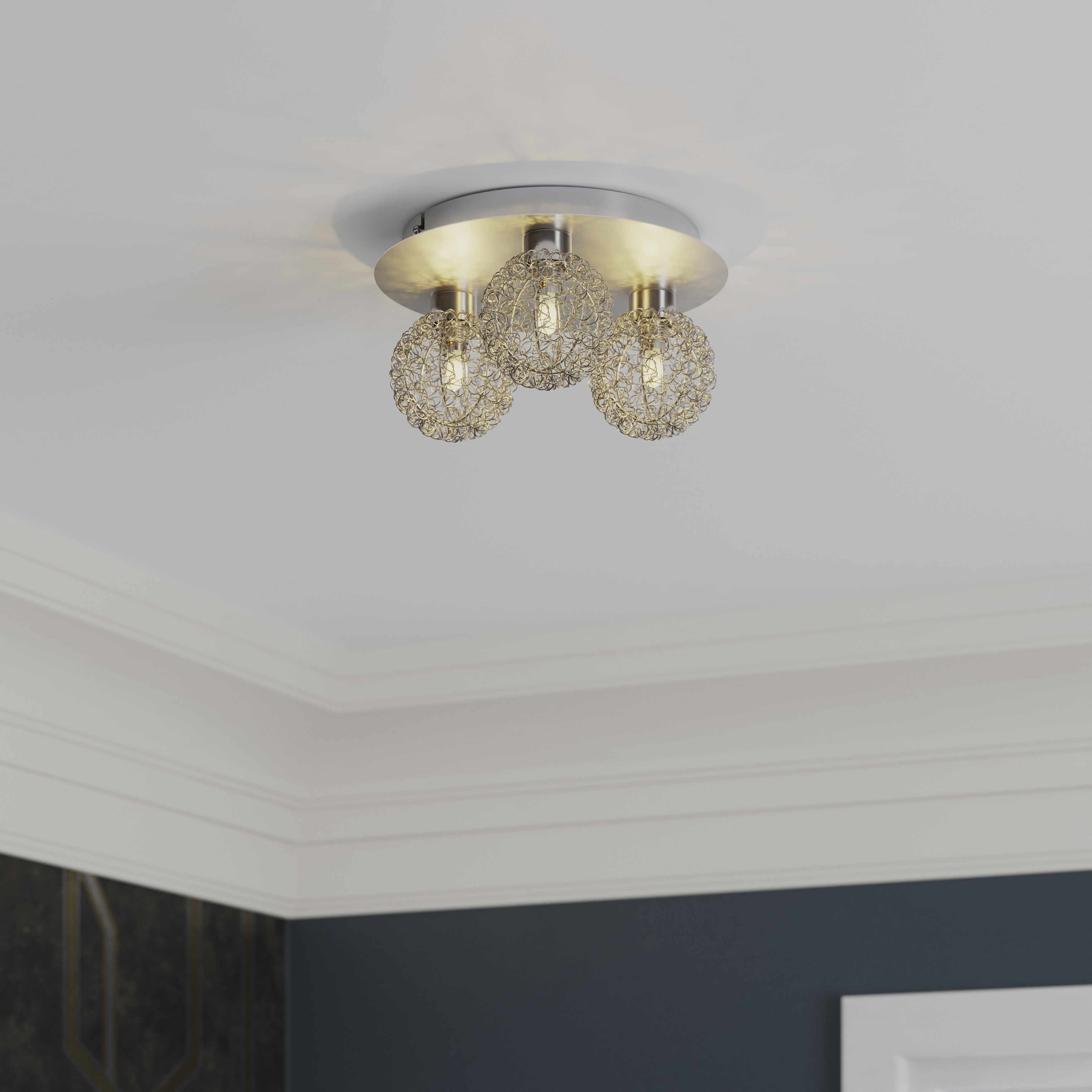 GoodHome Apheliotes Plate Metal Chrome 3 Lamp LED Ceiling light