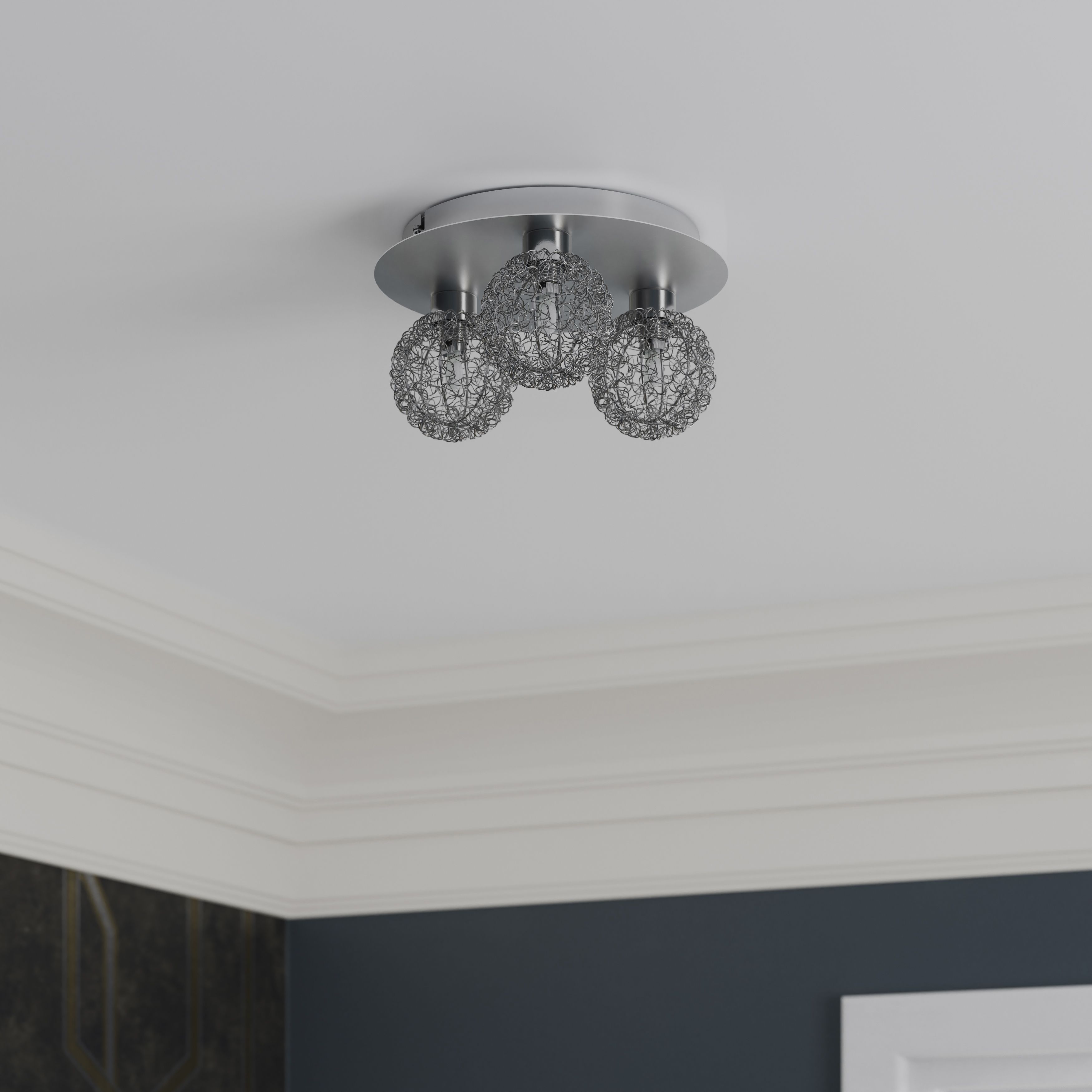 GoodHome Apheliotes Plate Metal Chrome 3 Lamp LED Ceiling light