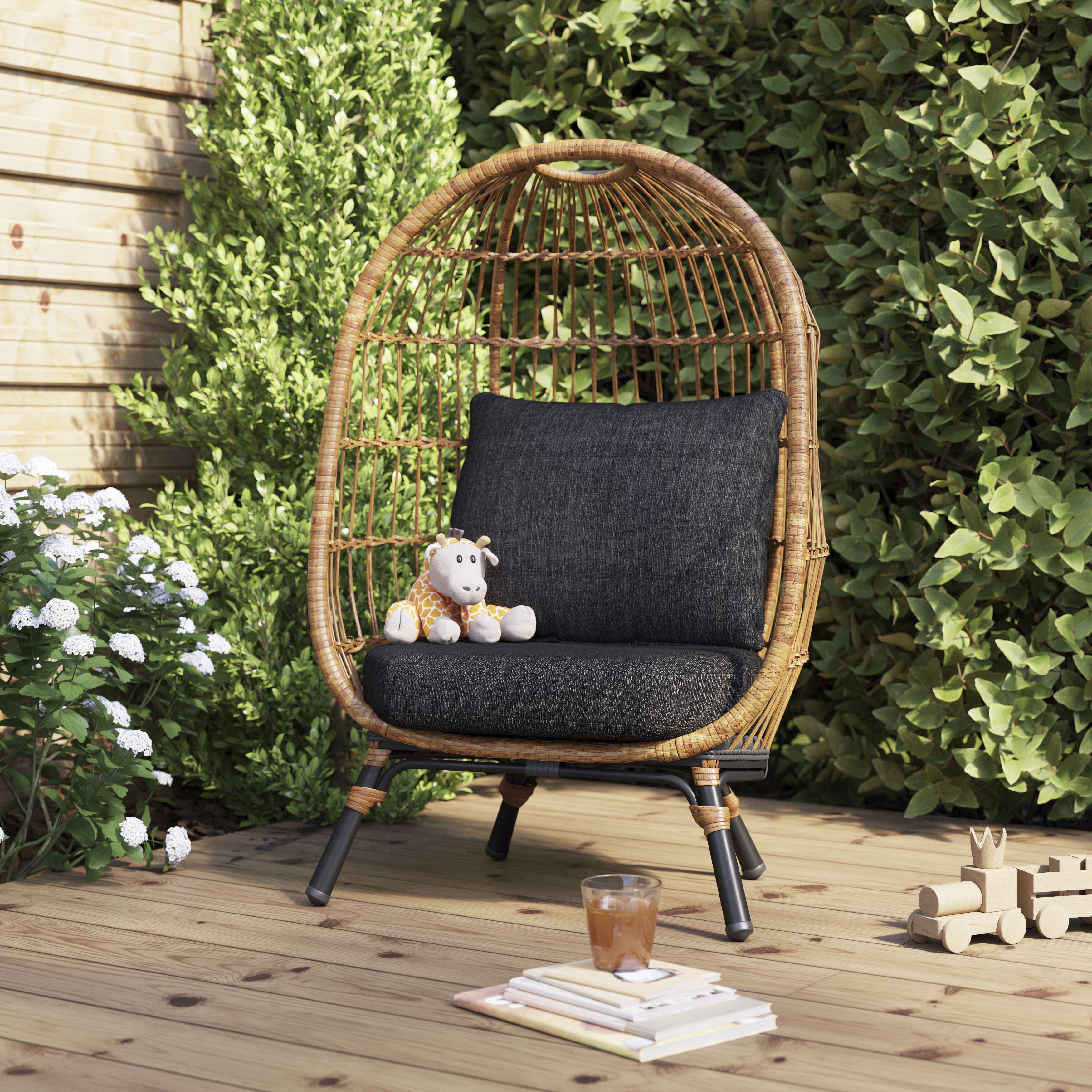 GoodHome Apolima Brown Ebony Black Rattan effect Kids egg chair