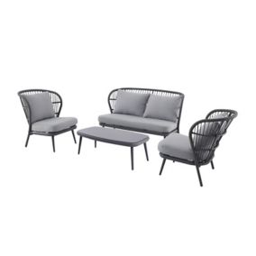 GoodHome Apolima Grey Aluminium 4 Seater Coffee set