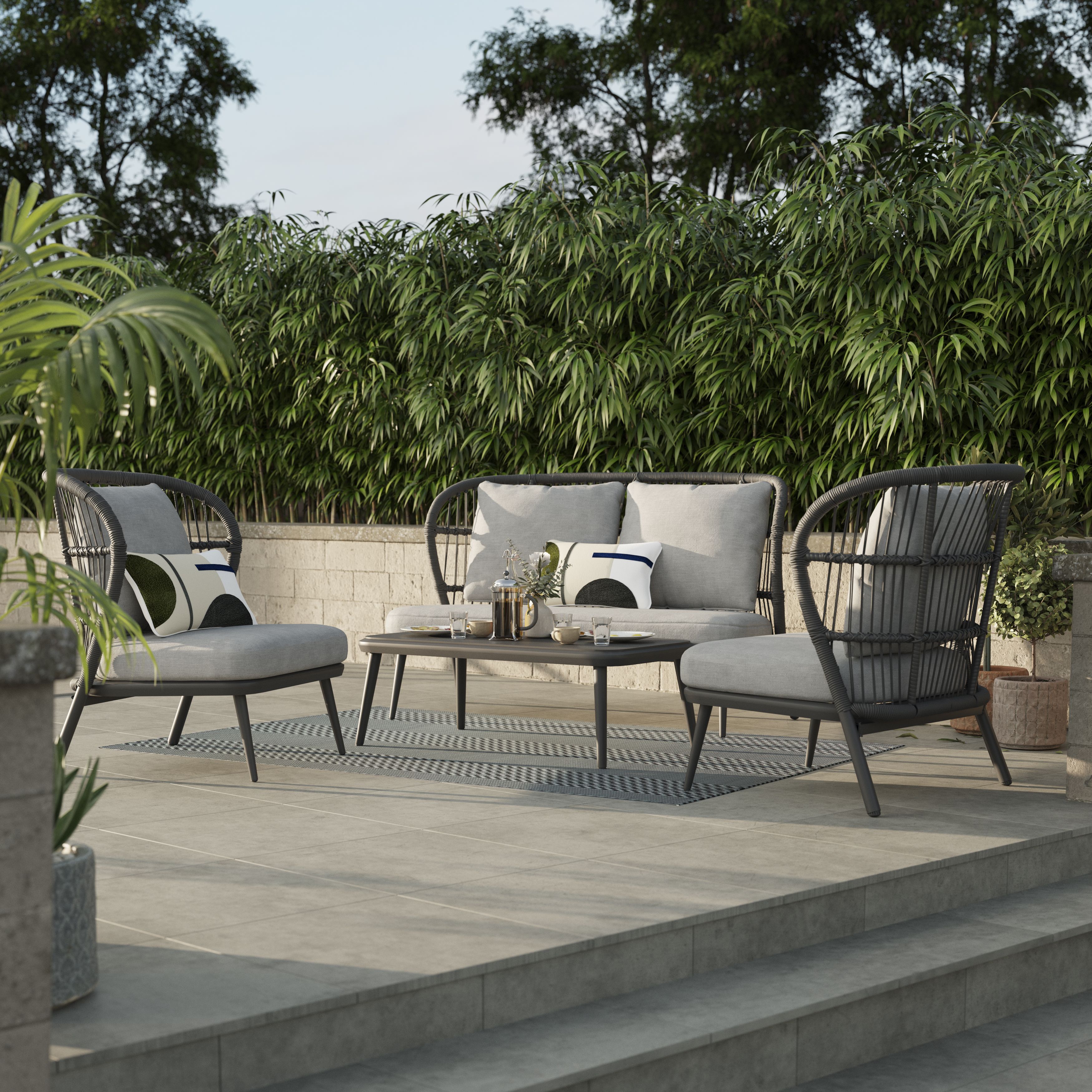 GoodHome Apolima Grey Metal 4 Seater Coffee set