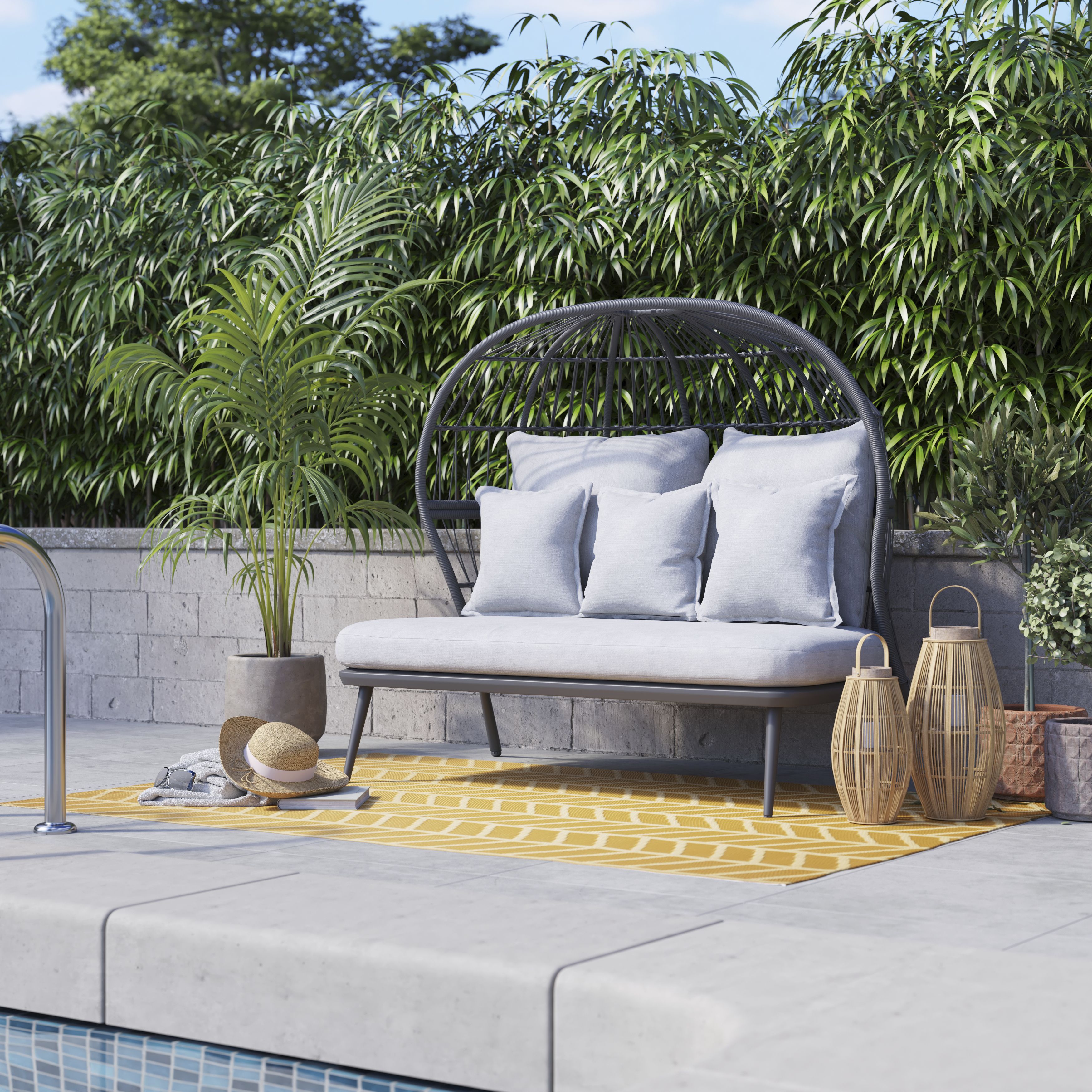 GoodHome Apolima Steel grey Rattan effect Daybed