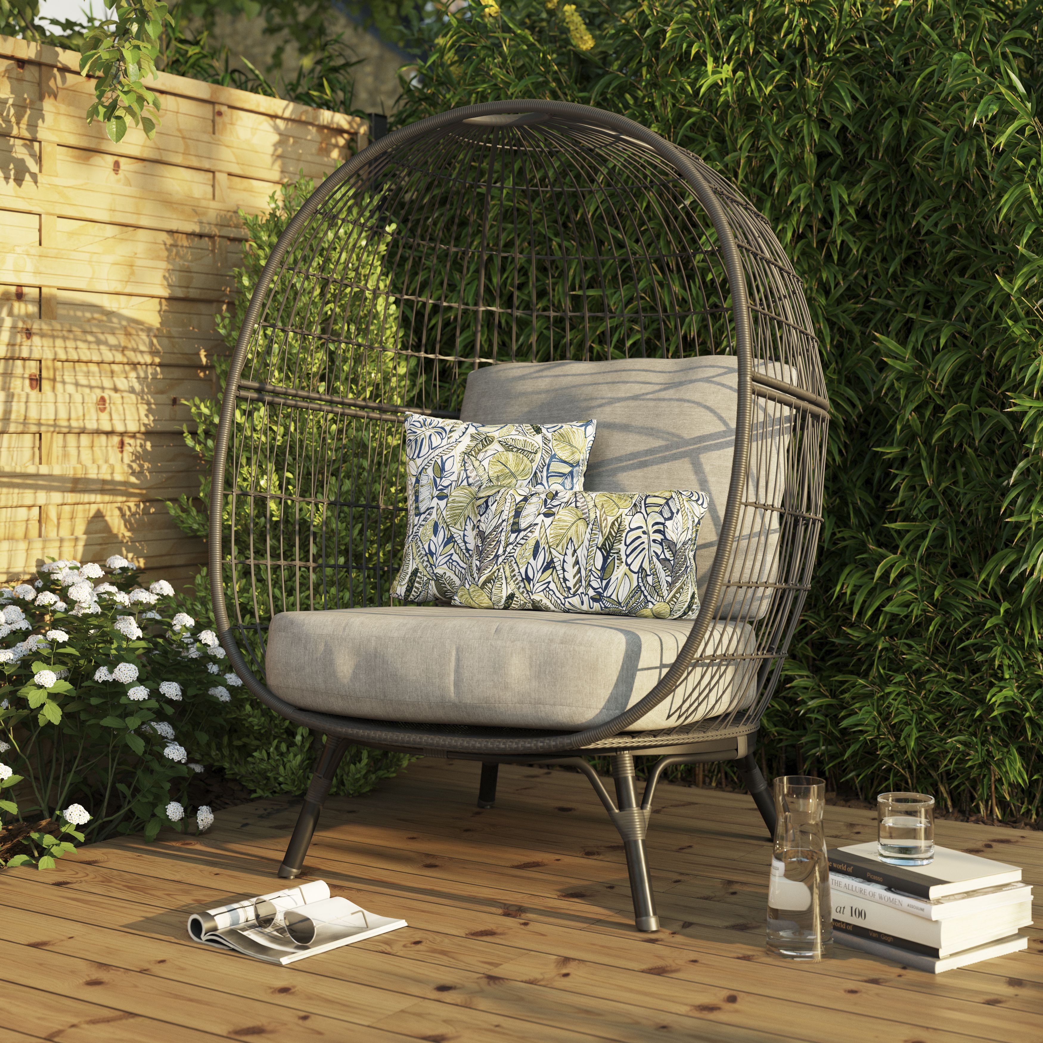 GoodHome Apolima Steel grey Rattan effect Egg chair DIY at B Q