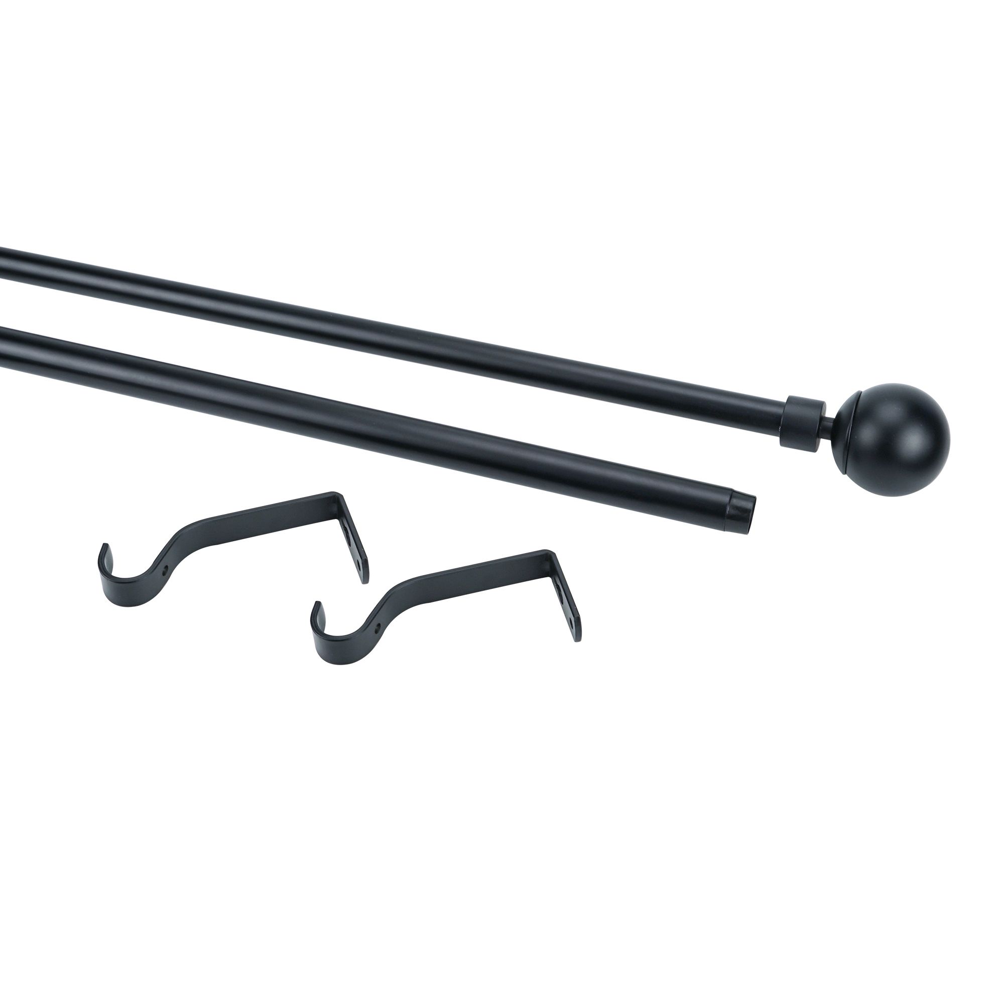 GoodHome Araxos Matt Black Extendable Ball Single curtain pole set, (L)1200mm-2100mm (Dia)19mm