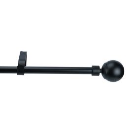 GoodHome Araxos Matt Black Extendable Ball Single curtain pole set, (L)1200mm-2100mm (Dia)19mm