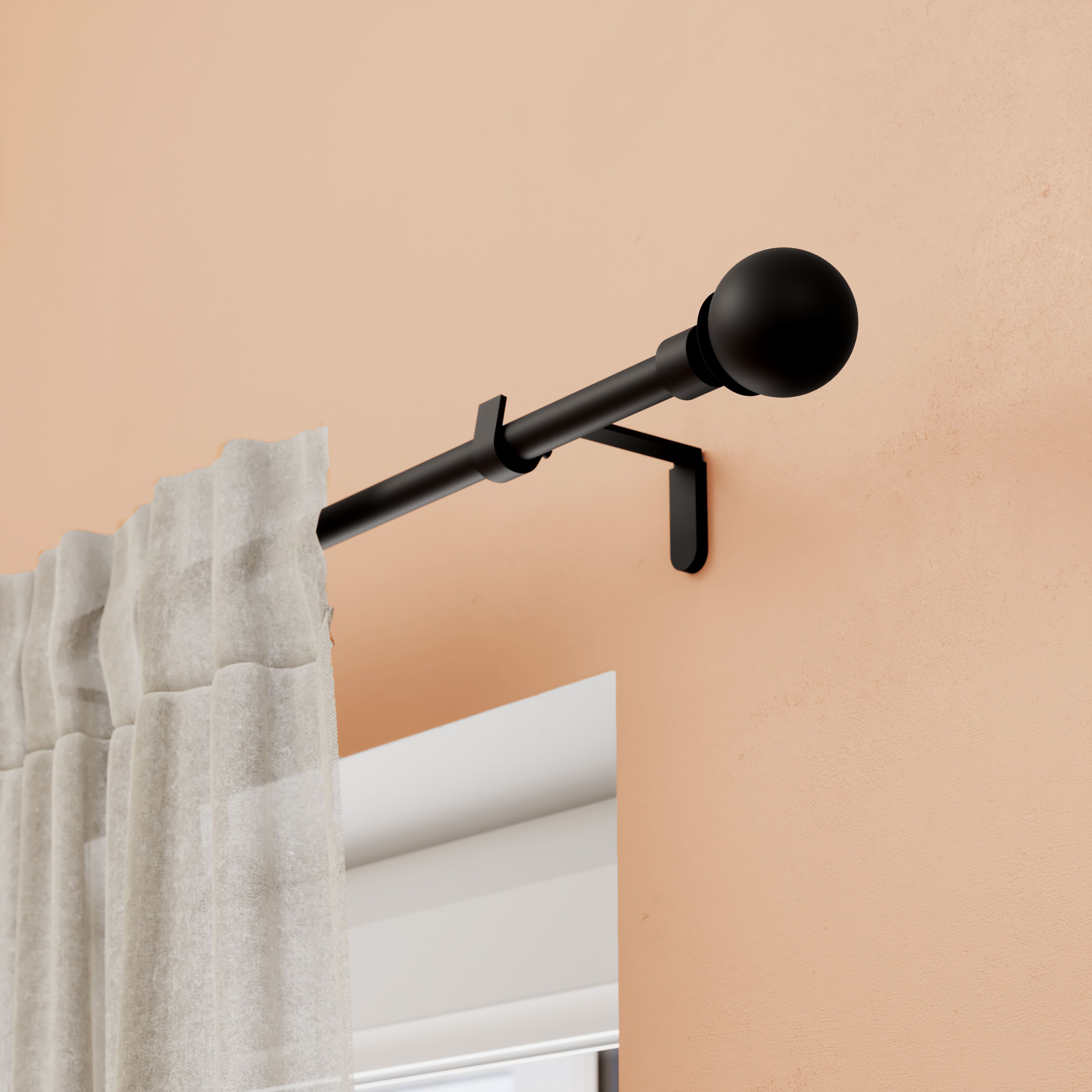 GoodHome Araxos Matt Black Extendable Ball Single curtain pole set, (L)1200mm-2100mm (Dia)28mm