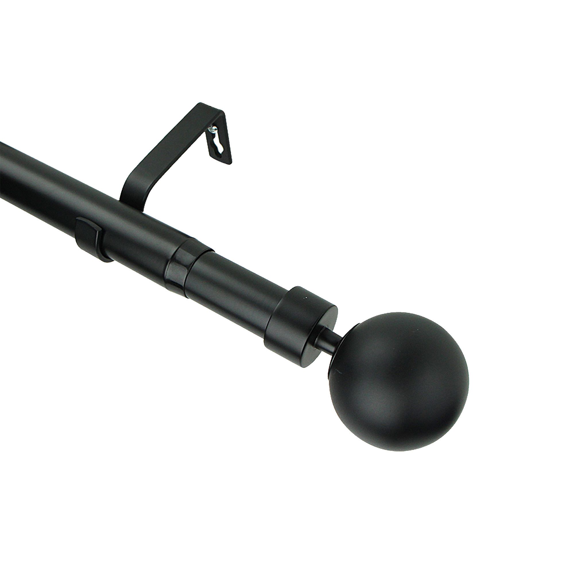 GoodHome Araxos Matt Black Extendable Ball Single curtain pole set, (L)1200mm-2100mm (Dia)28mm