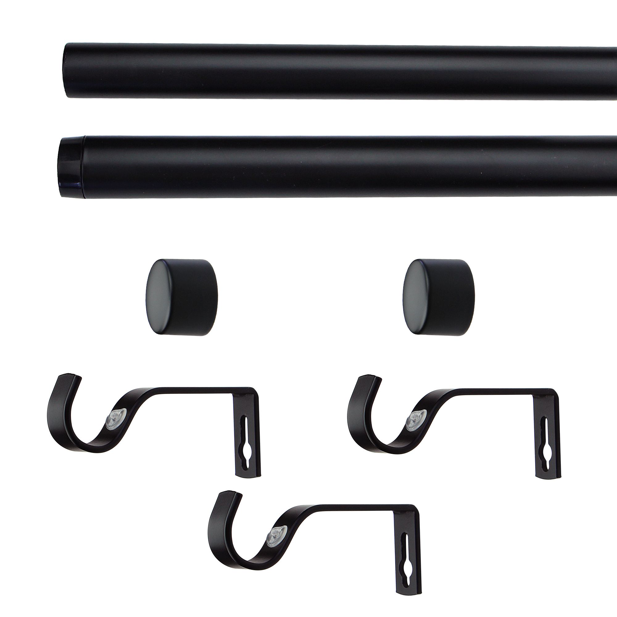 GoodHome Araxos Matt black Extendable Cap Single pole Set, (L)1200mm-2100mm (Dia)28mm