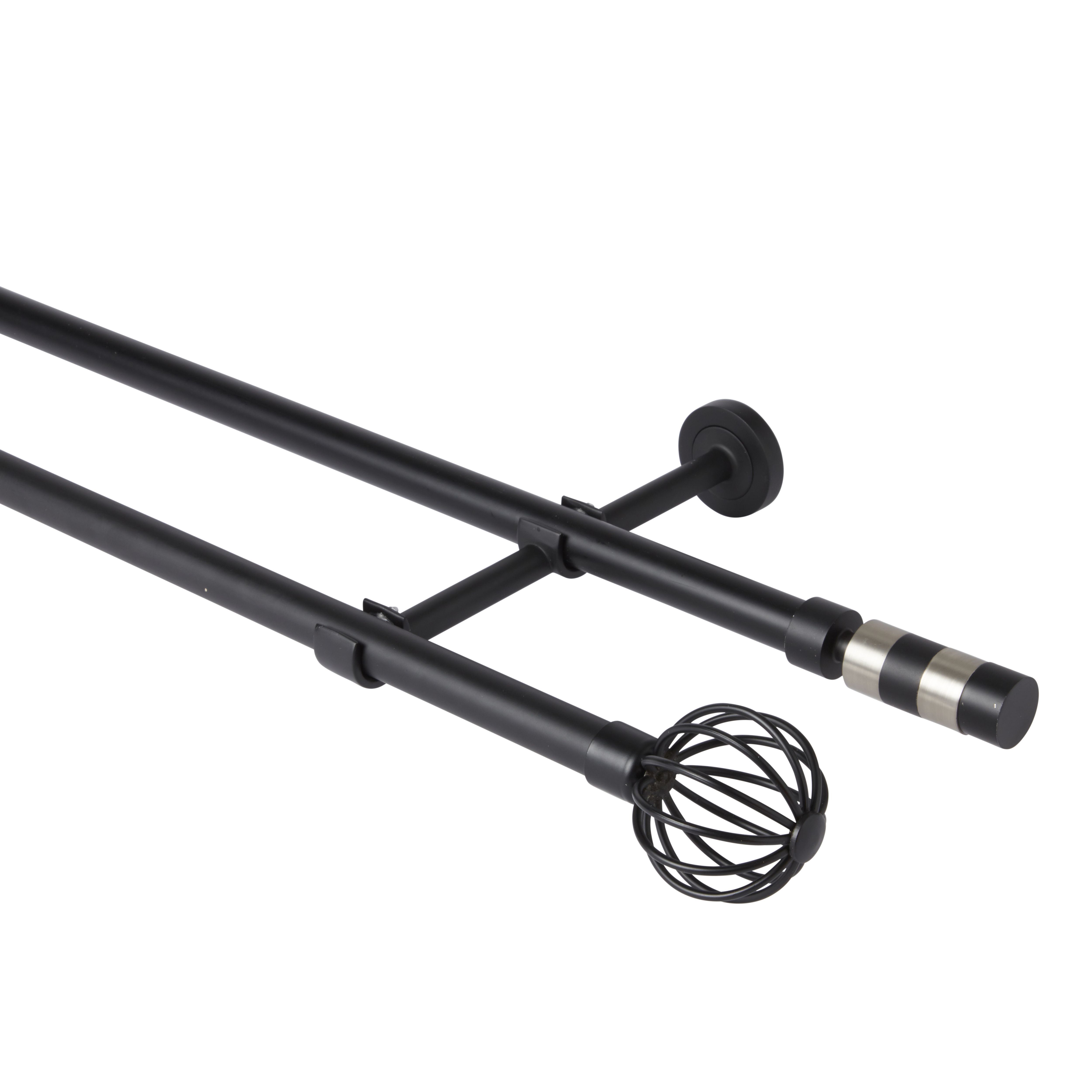 GoodHome Araxos Matt Black Fixed Long double Curtain pole Set, (L)2m