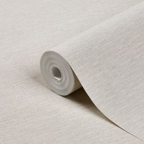 GoodHome Arceau Beige Fabric effect Textured Wallpaper Sample