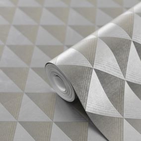 GoodHome Argin Grey Metallic effect Geometric Textured Wallpaper
