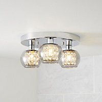 GoodHome Arles Gloss Glass & steel Chrome & smoked glass effect 3 Lamp Ceiling light