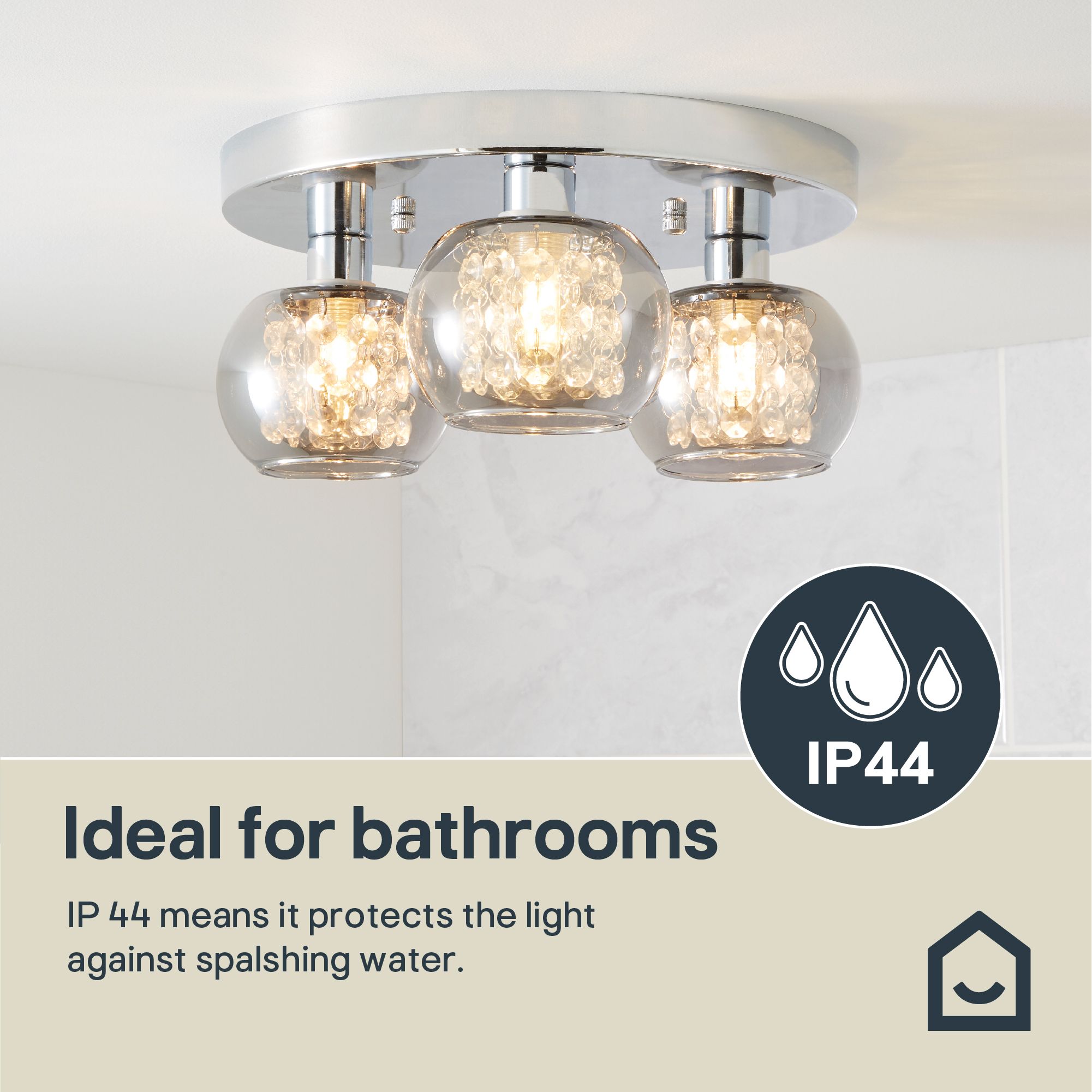 GoodHome Arles Gloss Glass & steel Chrome & smoked glass effect 3 Lamp Ceiling light