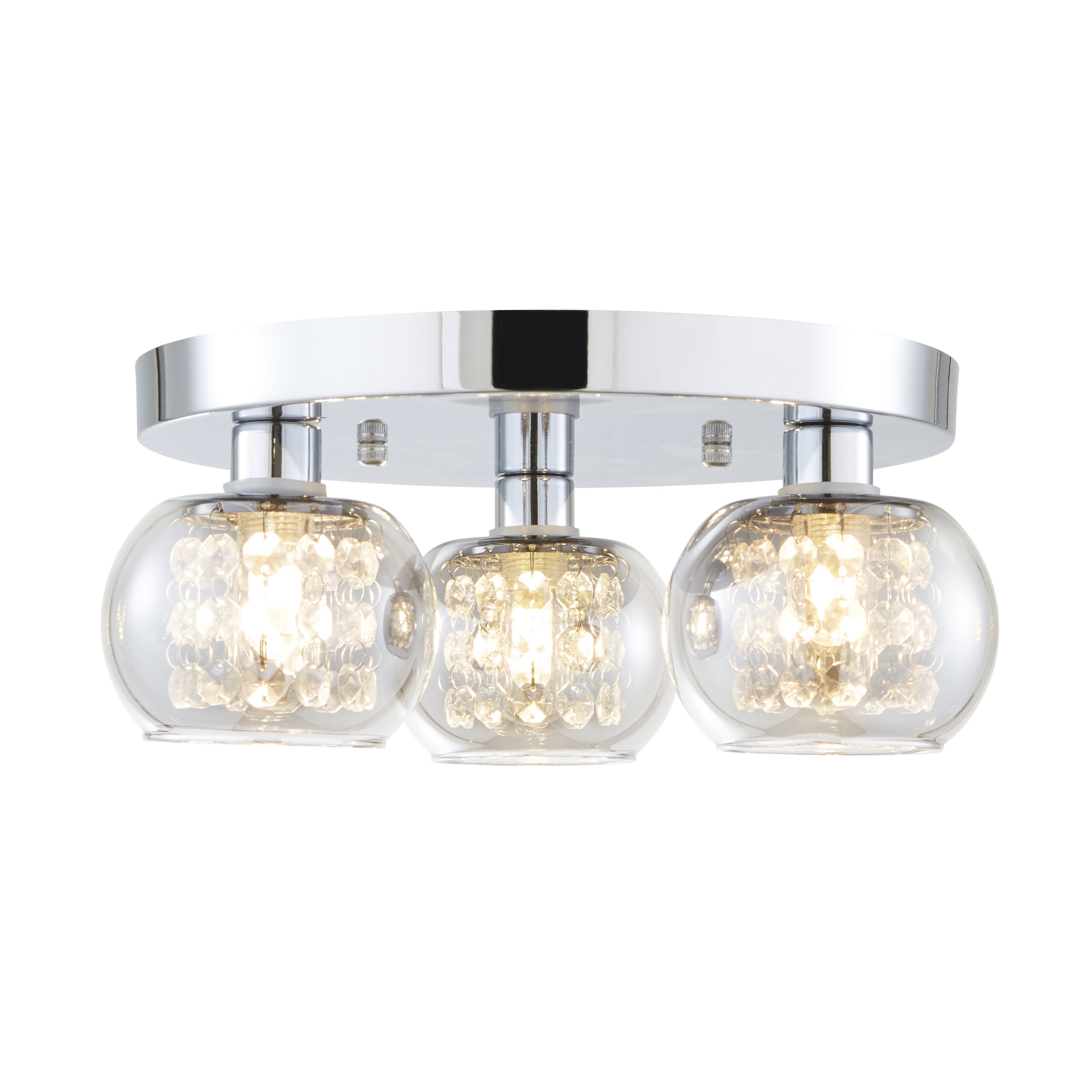 GoodHome Arles Gloss Glass & steel Chrome & smoked glass effect 3 Lamp Ceiling light
