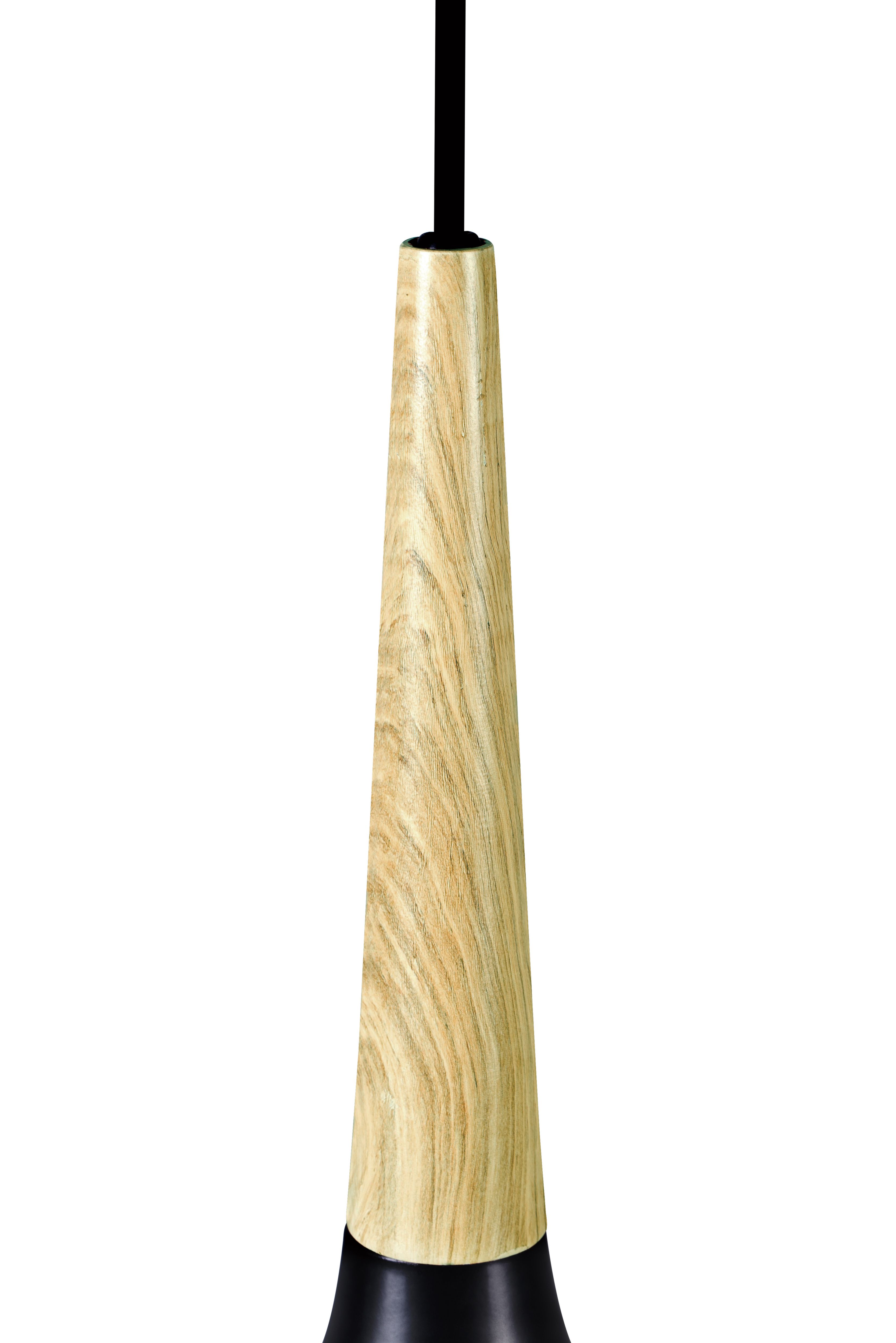 GoodHome Arraqis Matt Black Wood effect Pendant ceiling light, (Dia)360mm