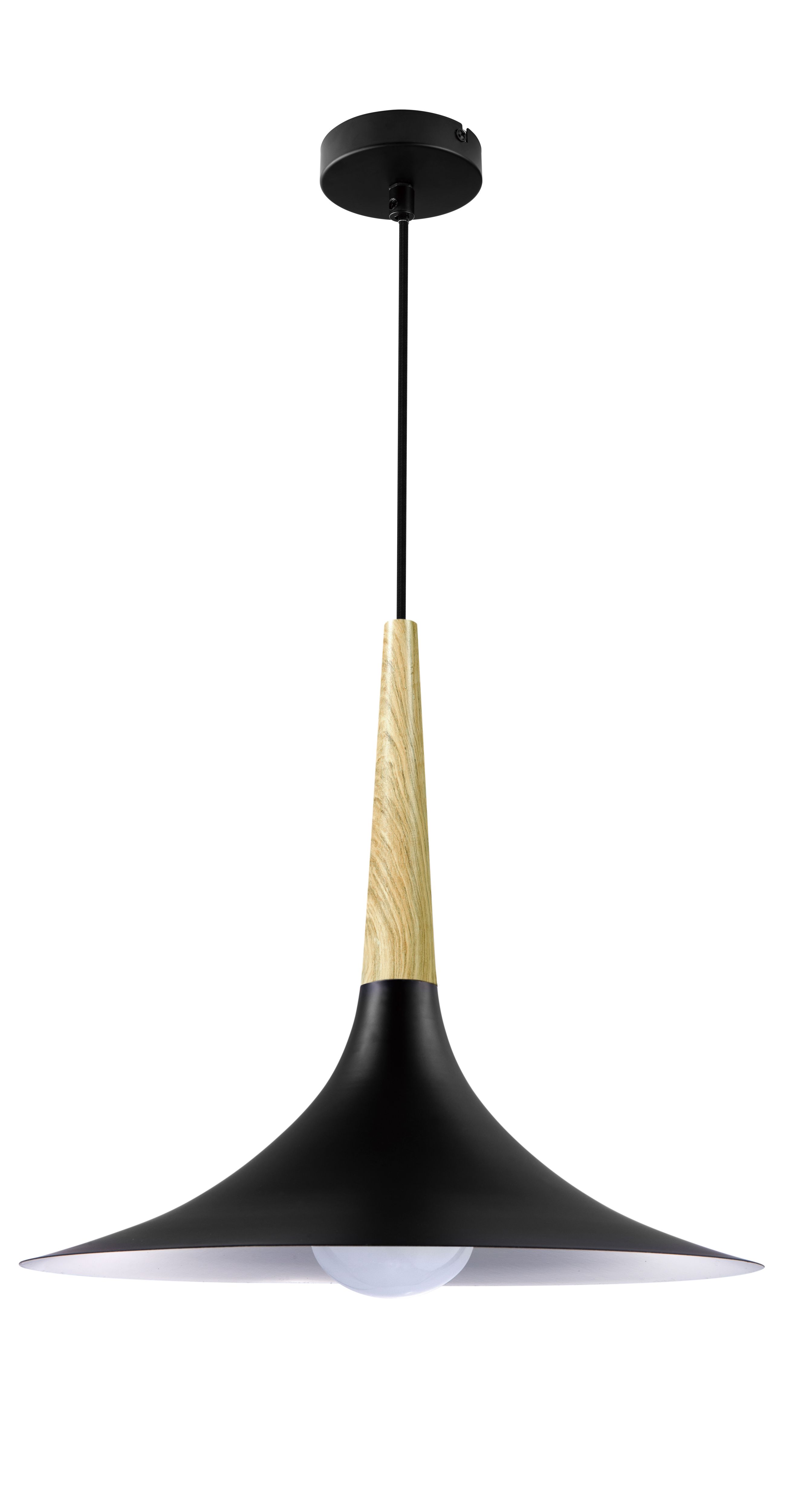 GoodHome Arraqis Matt Black Wood effect Pendant ceiling light, (Dia)380mm