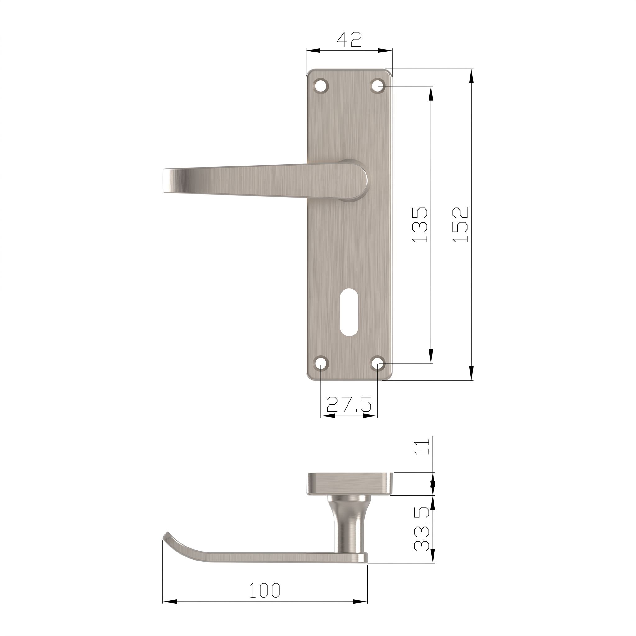 GoodHome Arsk Brushed Grey Nickel effect Aluminium alloy & steel Straight Door handle (L)101.5mm (D)43.5mm