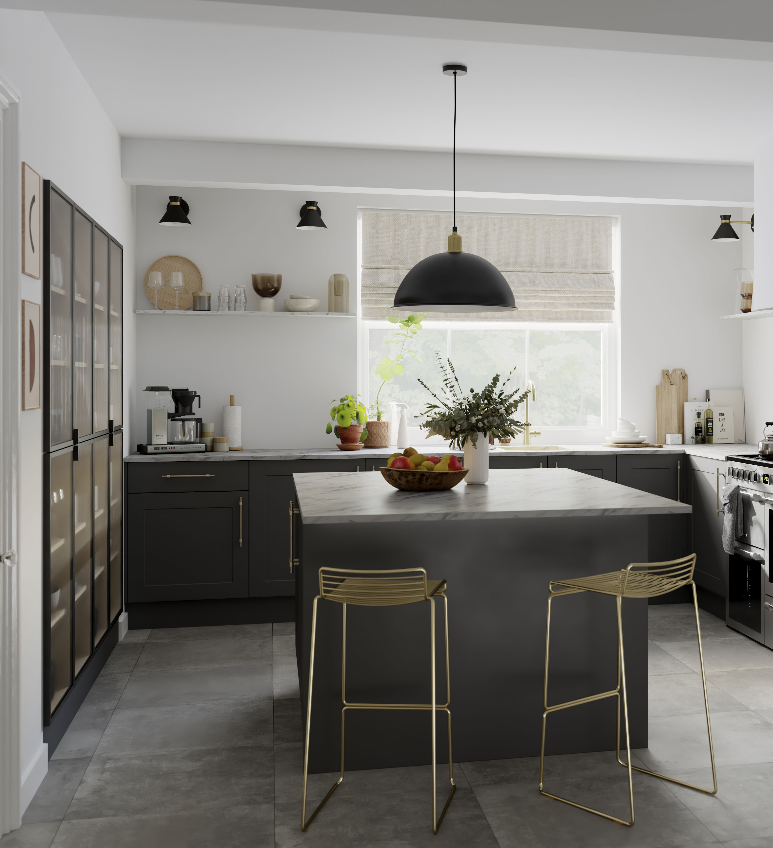 GoodHome Artemisia Innovo handleless Matt graphite Shaker 2 drawer front, bridging door & bi-fold door 800mm