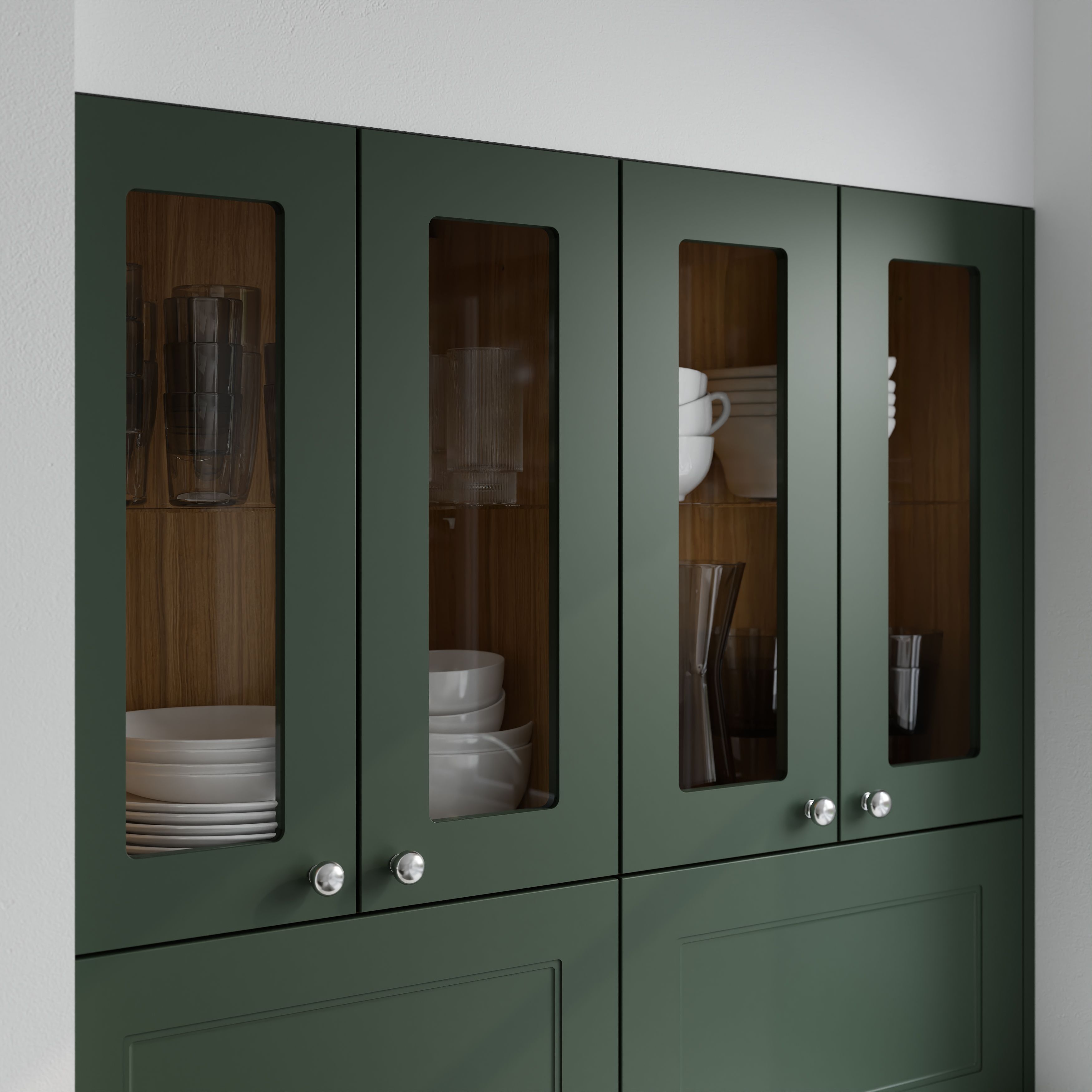 GoodHome Artemisia Matt dark green Glazed Tall glazed Cabinet door (W)300mm (H)895mm (T)18mm