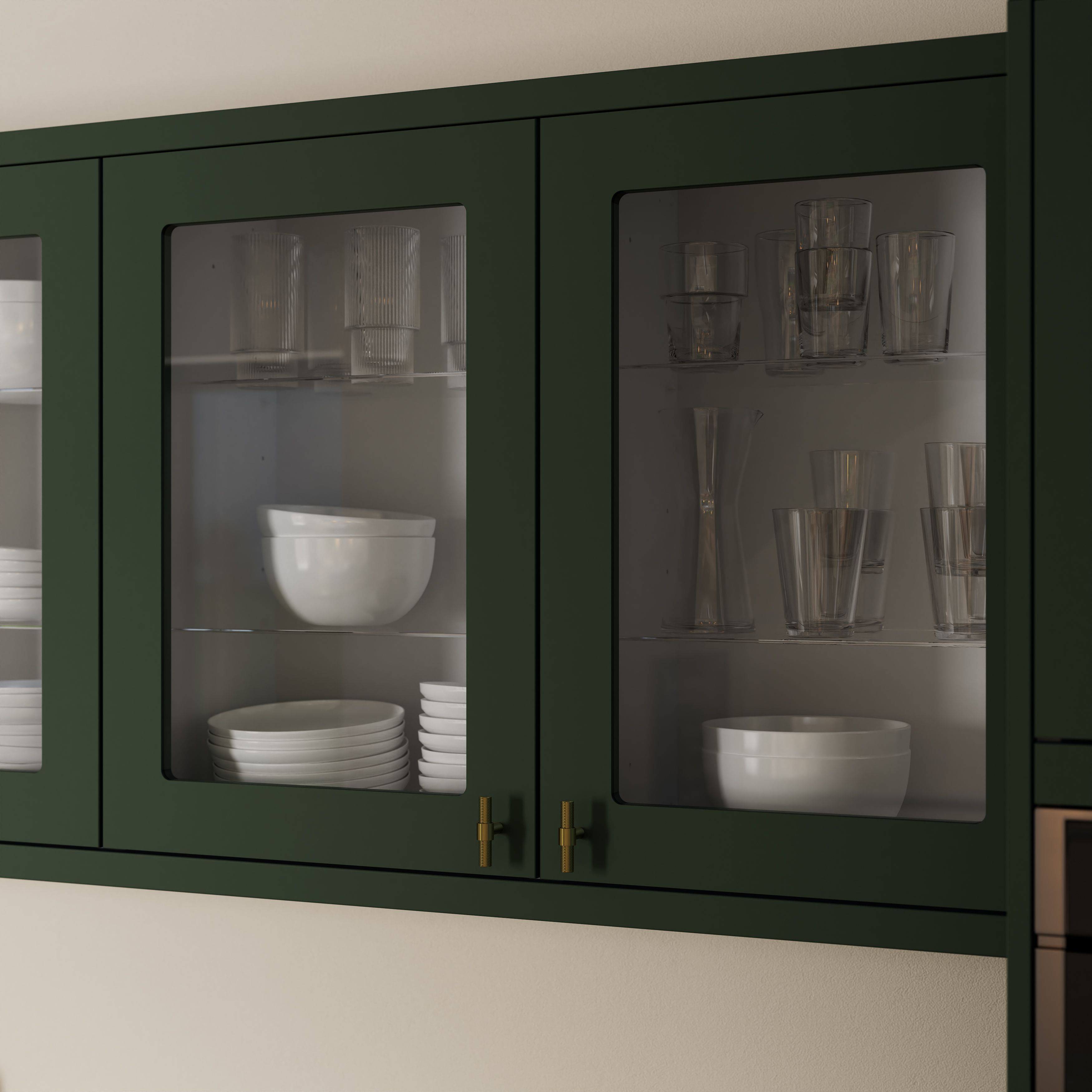 GoodHome Artemisia Matt dark green Glazed Tall glazed Cabinet door (W)500mm (H)895mm (T)18mm