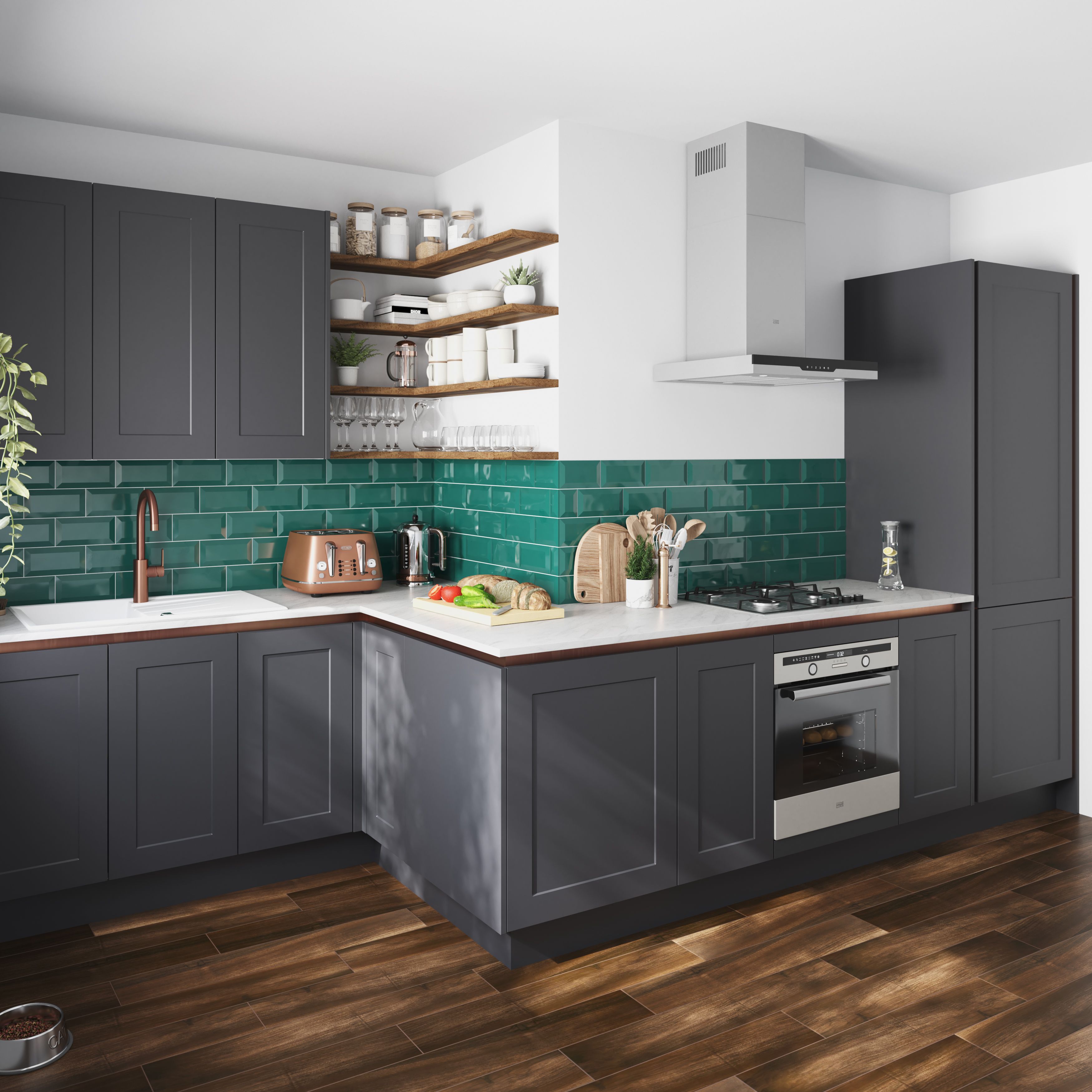 GoodHome Artemisia Matt graphite classic shaker Standard Breakfast bar back panel (H)890mm (W)2000mm