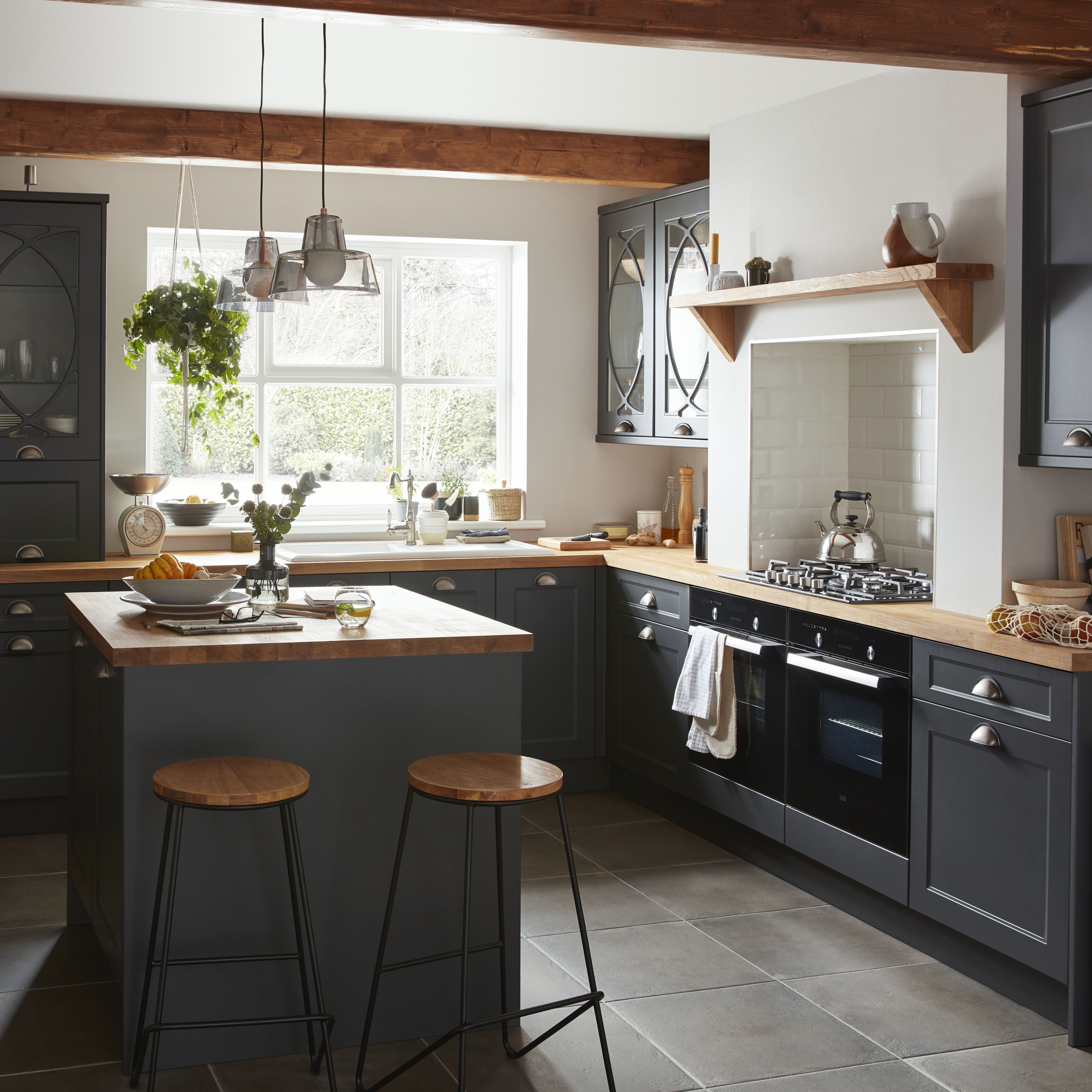 GoodHome Artemisia Matt graphite Glazed Cabinet door (W)500mm (H)715mm (T)18mm
