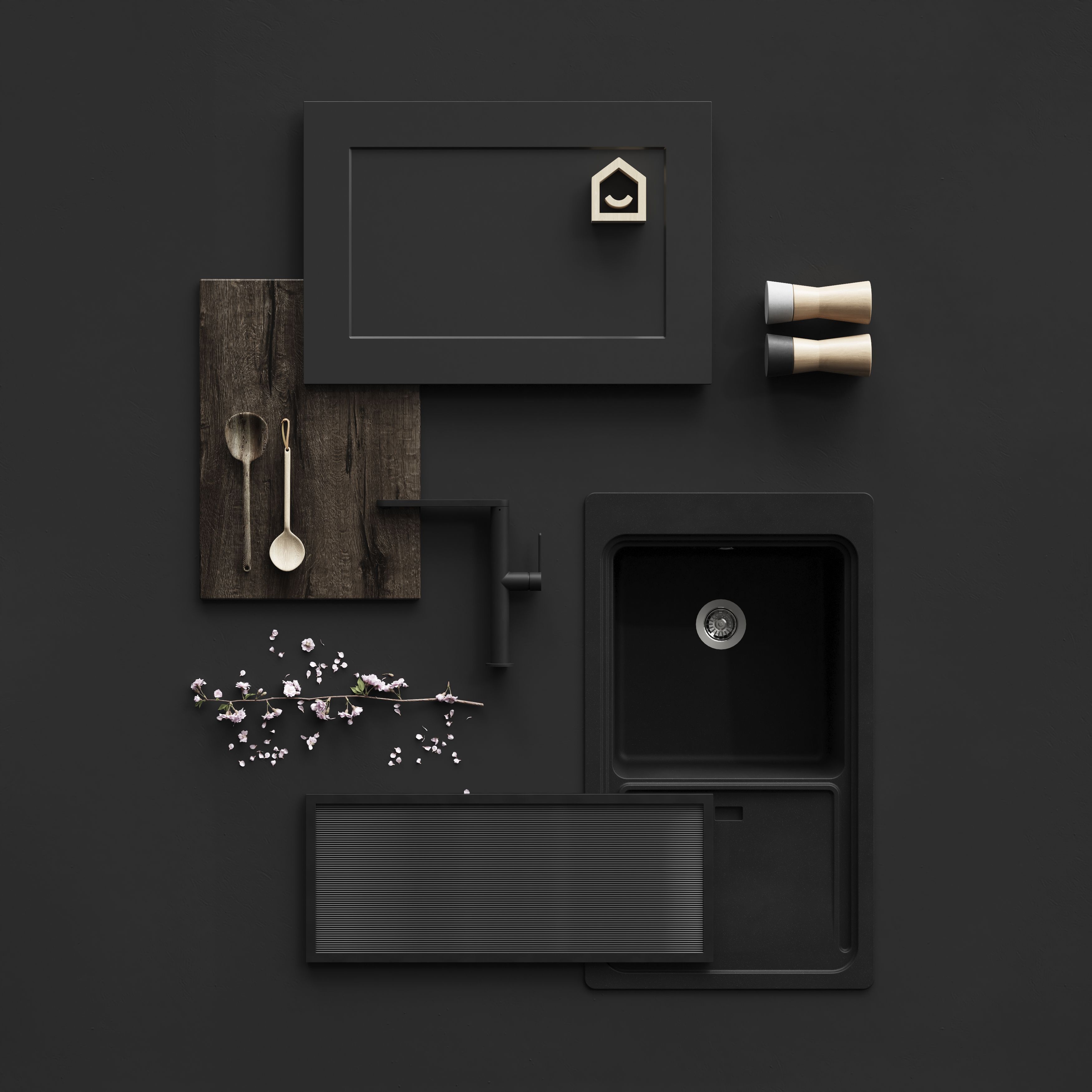 GoodHome Artemisia Matt graphite Glazed Cabinet door (W)500mm (H)715mm (T)18mm