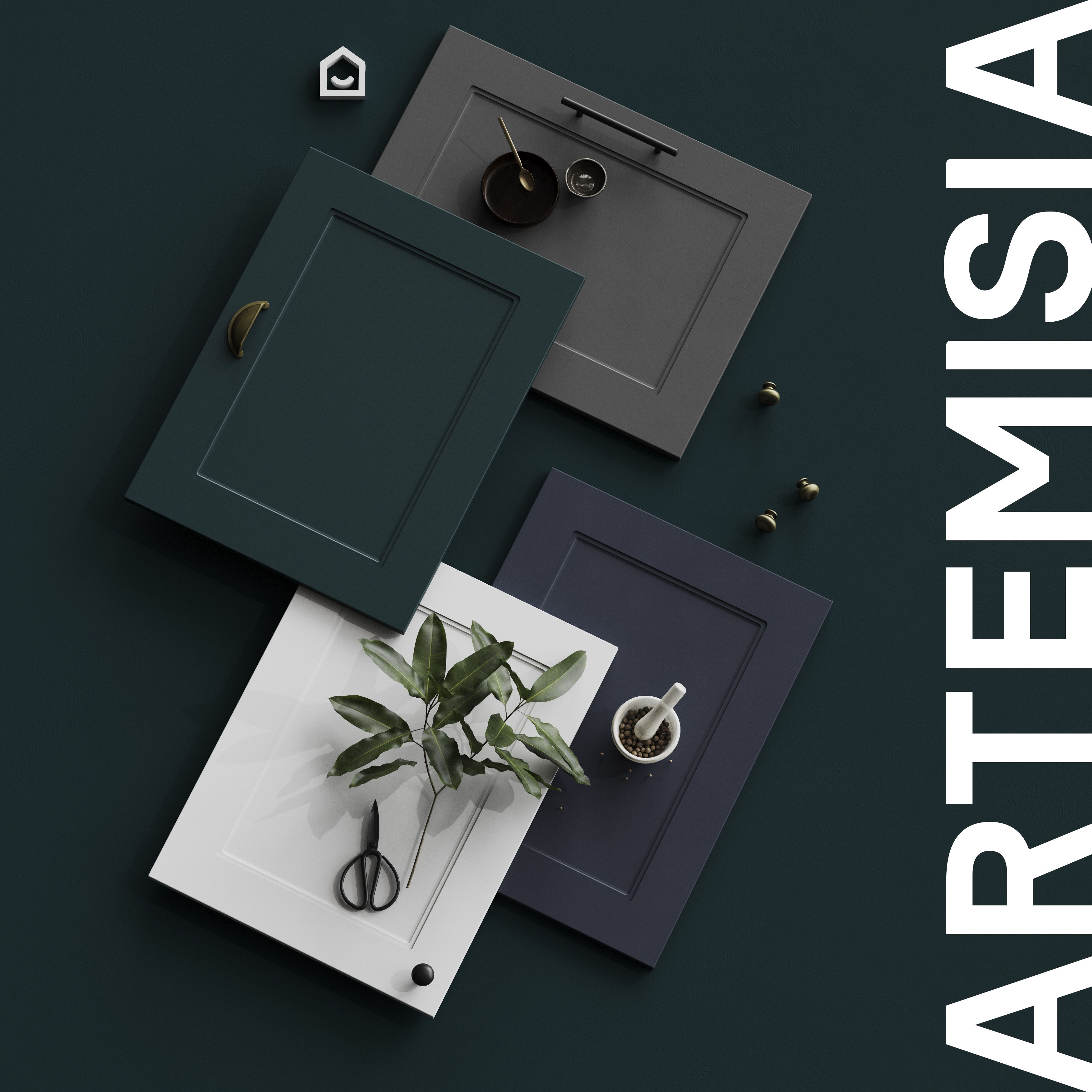 GoodHome Artemisia Matt graphite Glazed Cabinet door (W)500mm (H)715mm (T)18mm