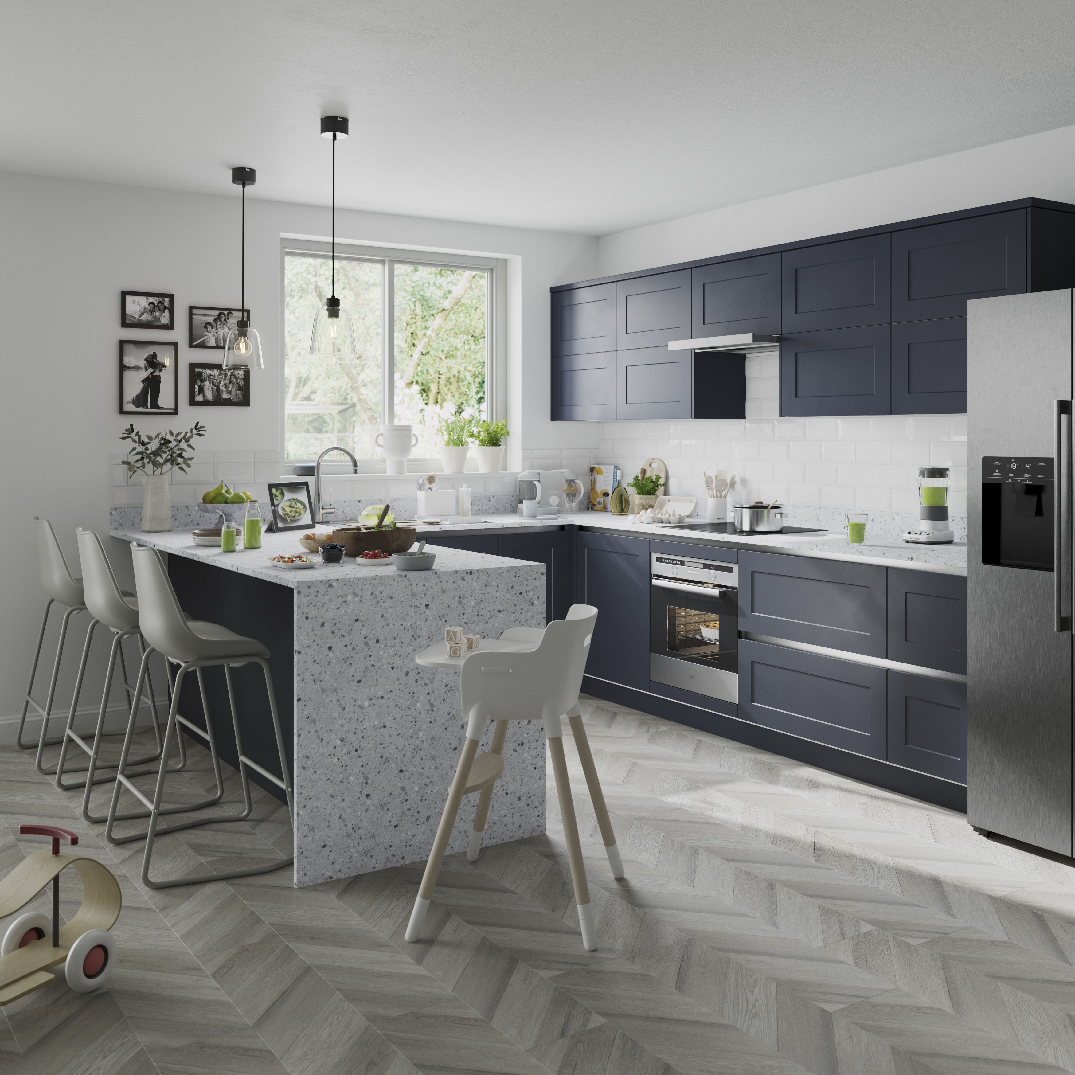 GoodHome Artemisia Matt midnight blue Classic shaker 2 drawer front, bridging door & bi-fold door 400mm