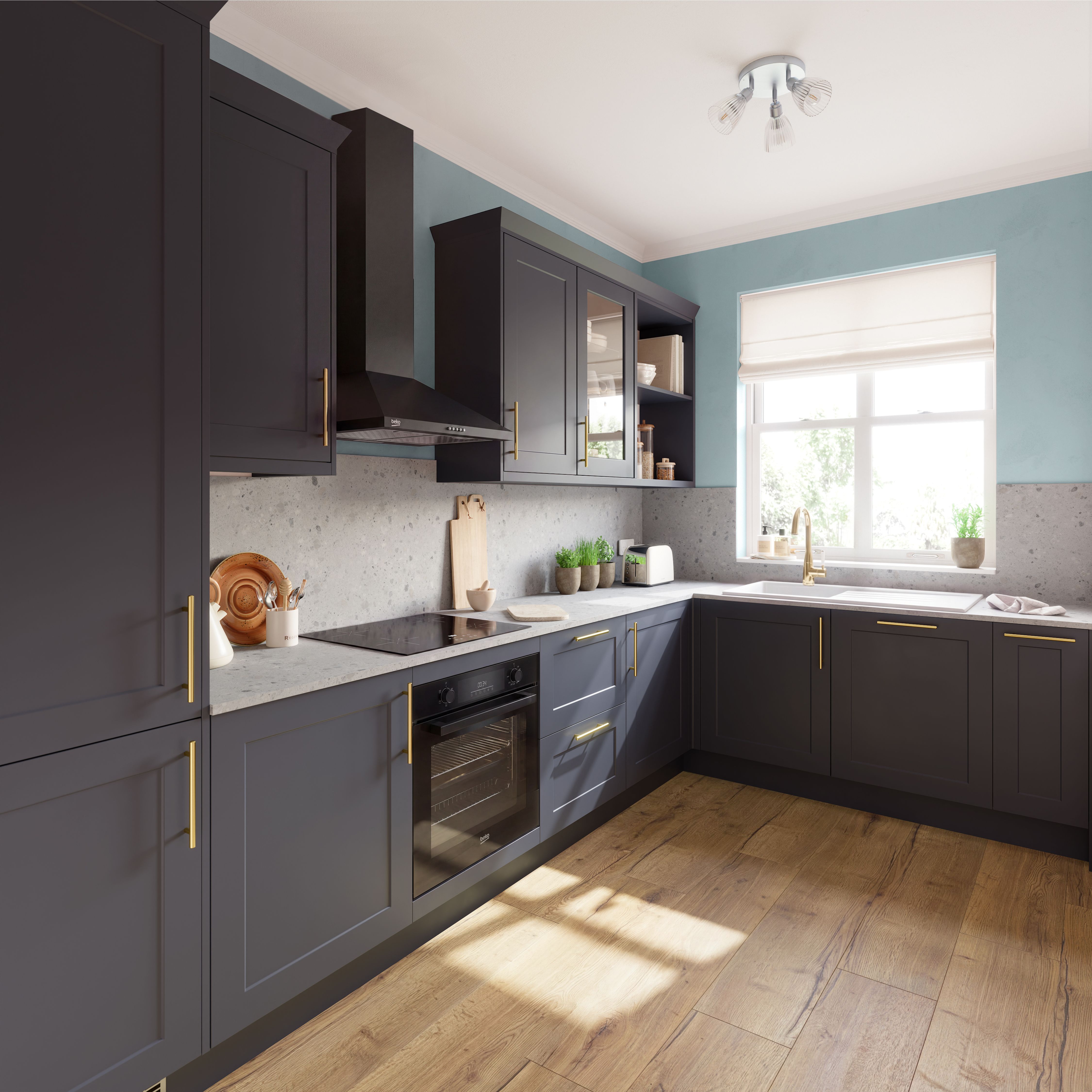 GoodHome Artemisia Matt midnight blue Classic shaker 2 drawer front, bridging door & bi-fold door 400mm