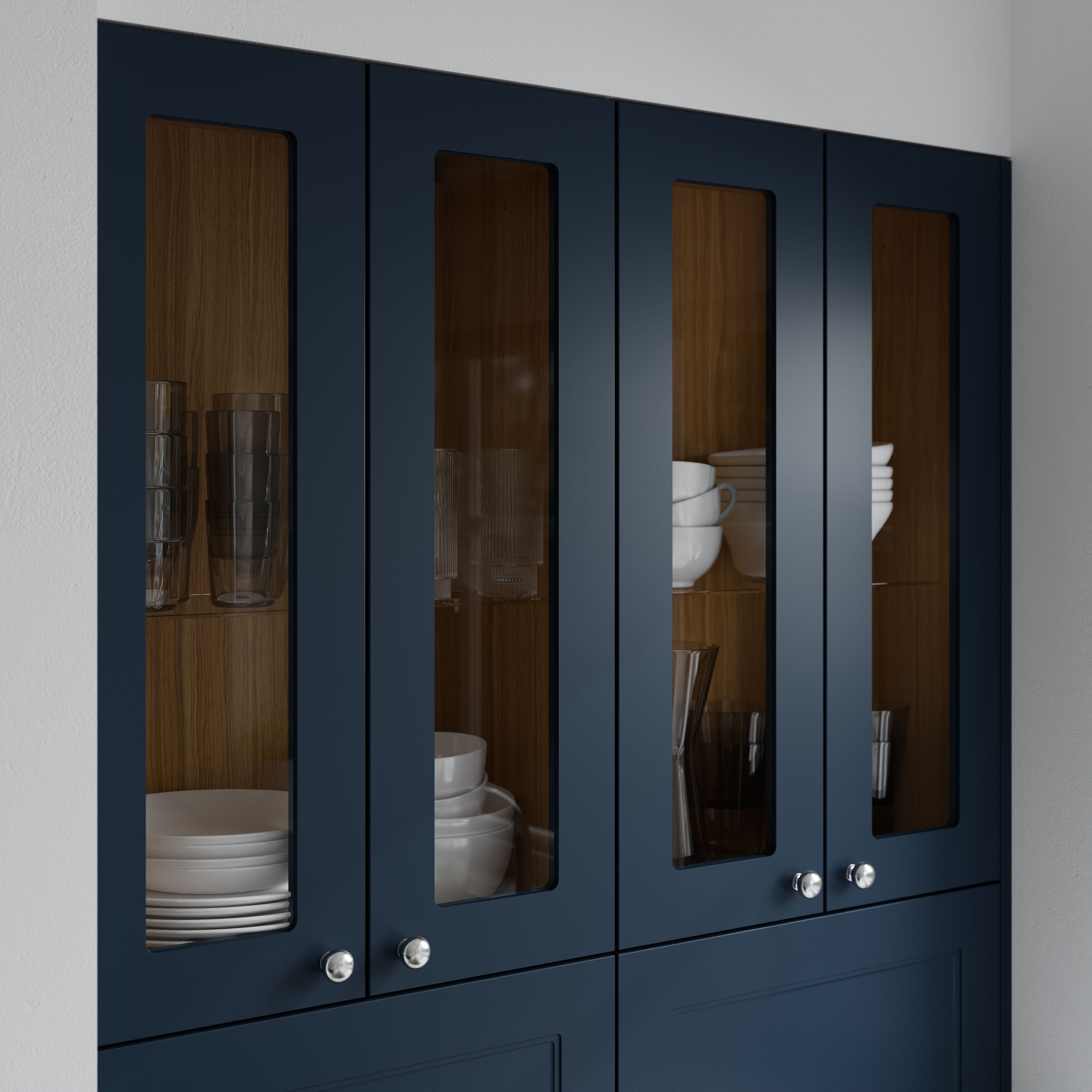 GoodHome Artemisia Matt midnight blue Glazed Tall glazed Cabinet door (W)300mm (H)895mm (T)18mm