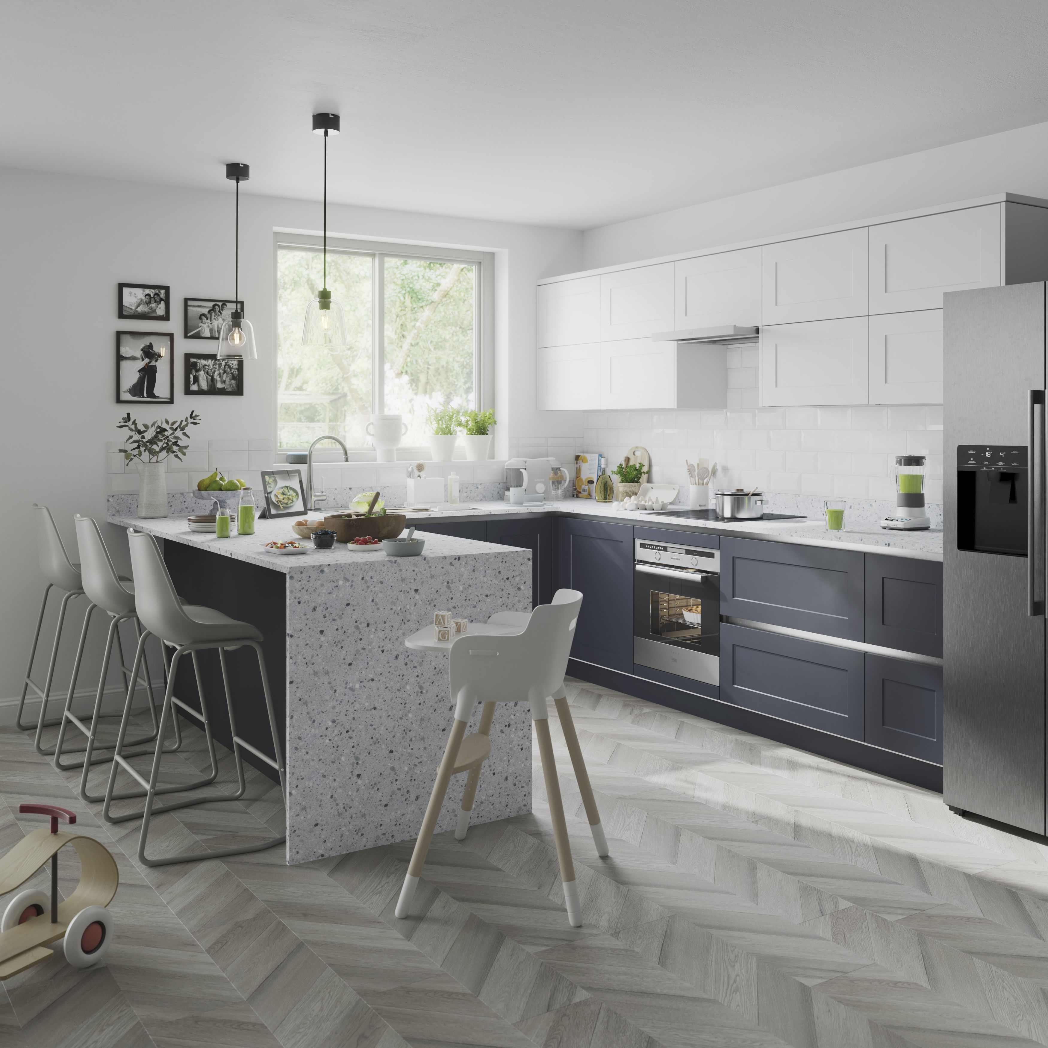 GoodHome Artemisia Matt midnight blue Slab Clad on end panel (H)2400mm (W)640mm
