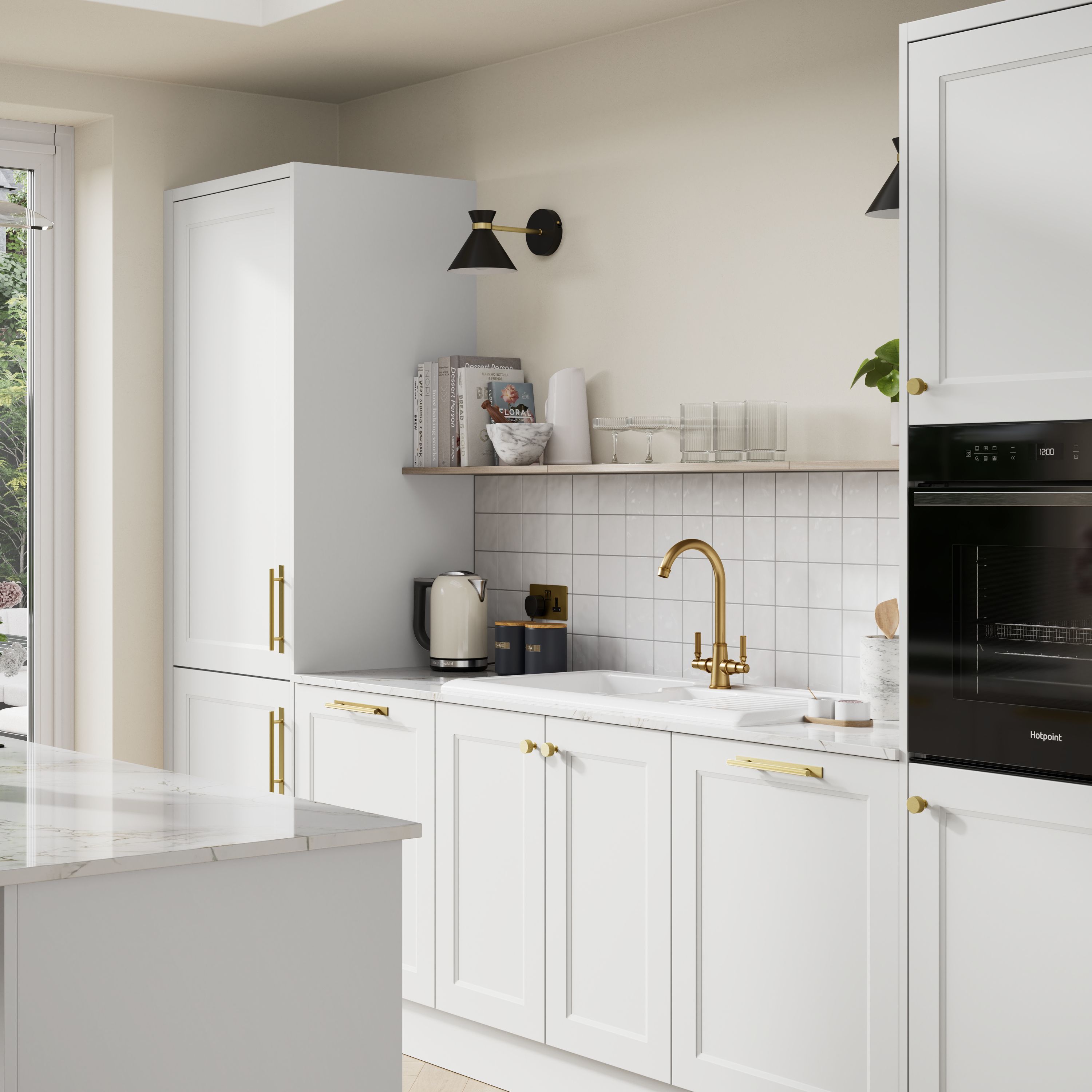GoodHome Artemisia Matt white Glazed Tall glazed Cabinet door (W)300mm (H)895mm (T)18mm