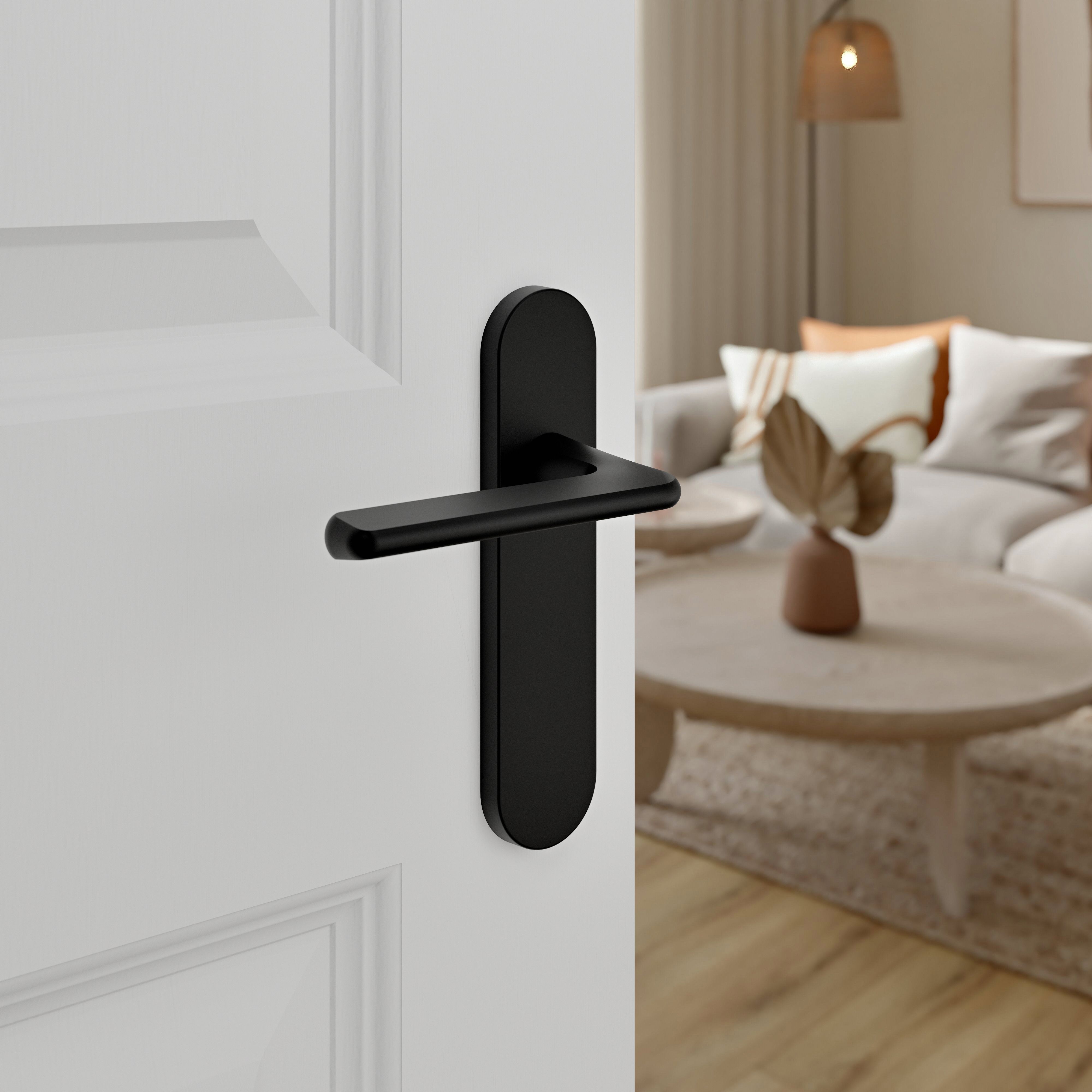 GoodHome Arzh Black Aluminium alloy & steel Straight Door handle (L)123.5mm (D)68mm
