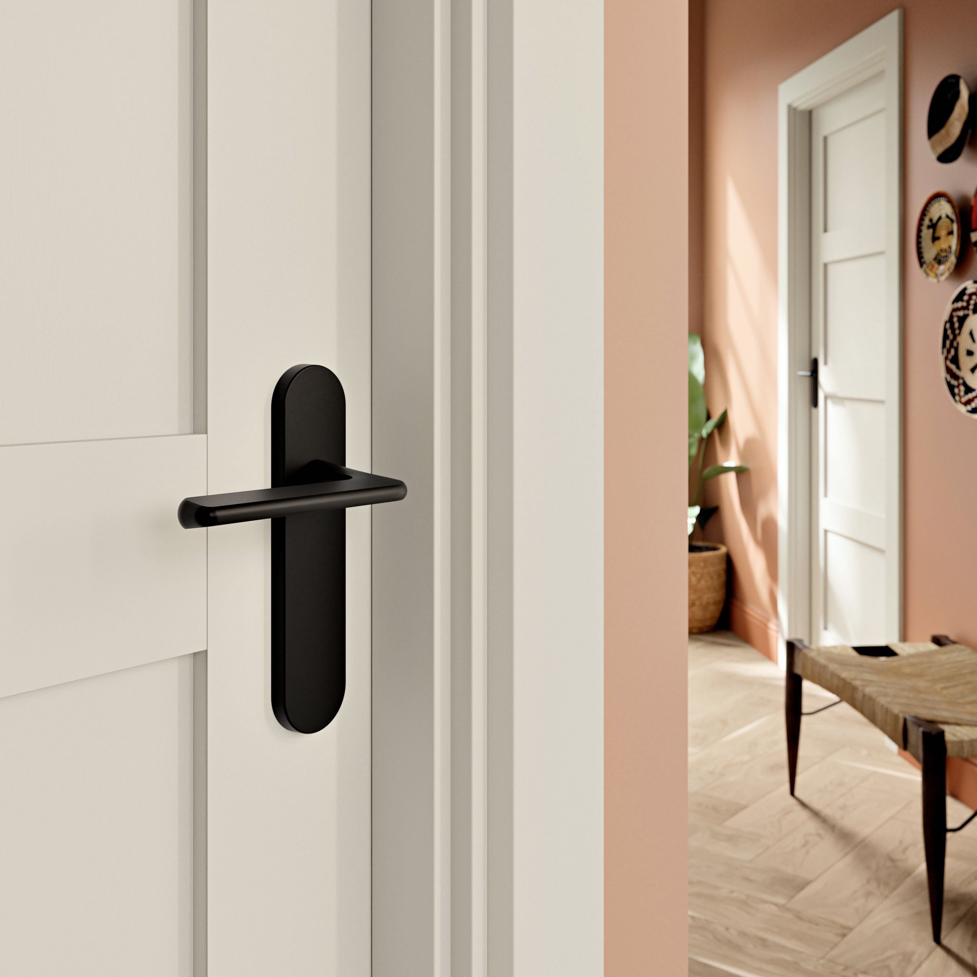 GoodHome Arzh Black Aluminium alloy & steel Straight Door handle (L)123.5mm (D)68mm