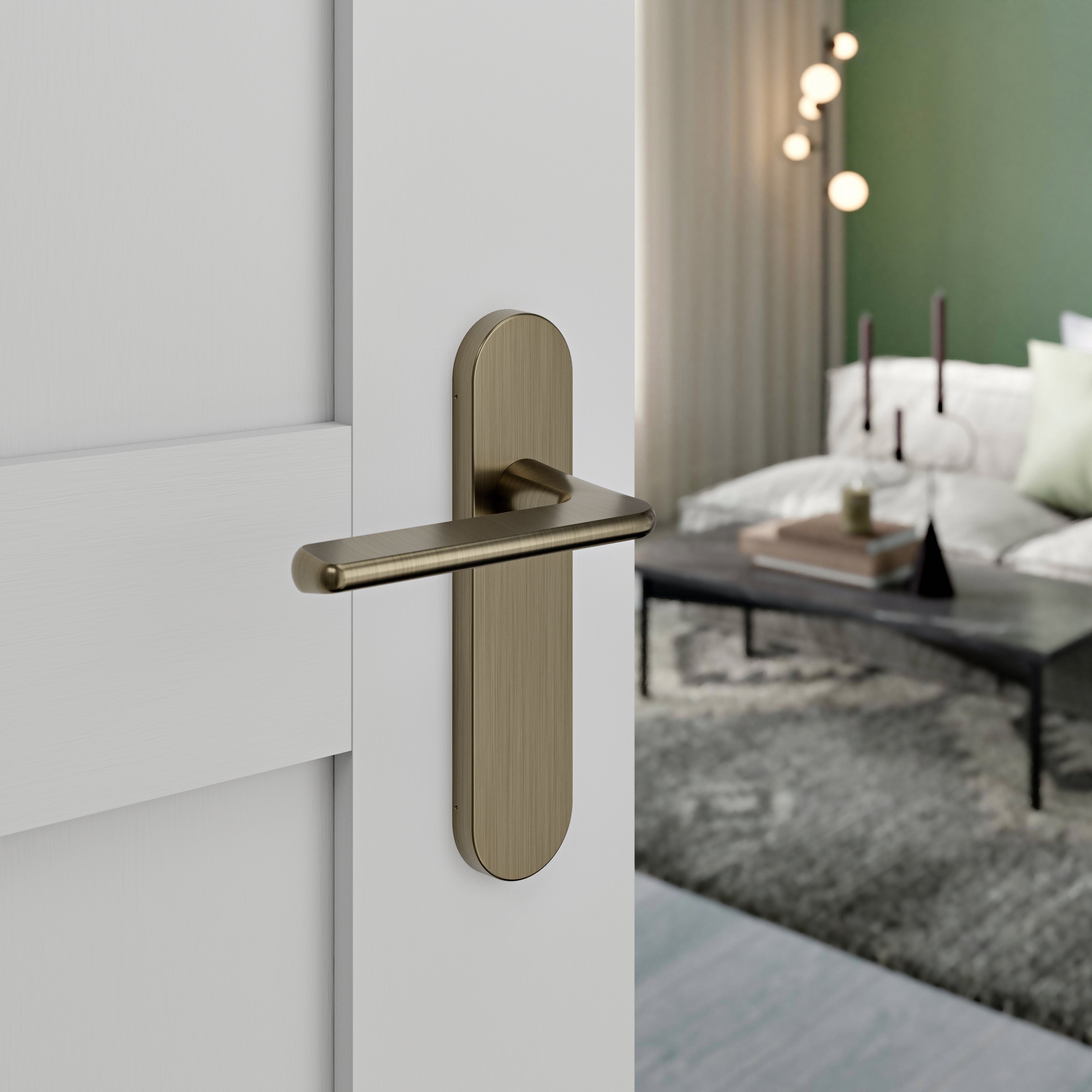 GoodHome Arzh Brushed Antique brass effect Straight Latch Door handle (L)123.5mm (D)67mm Pair