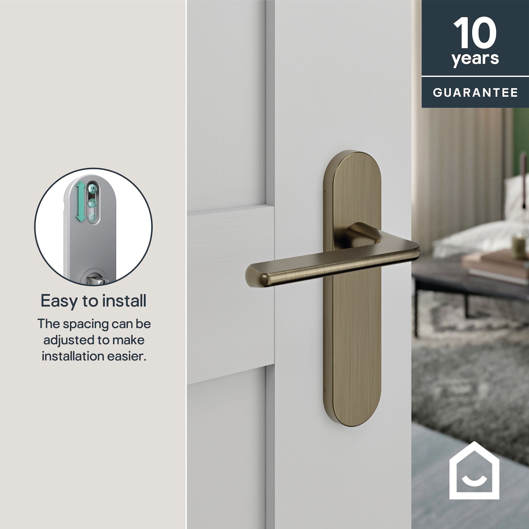 GoodHome Arzh Brushed Antique brass effect Straight Latch Door handle (L)123.5mm (D)67mm Pair