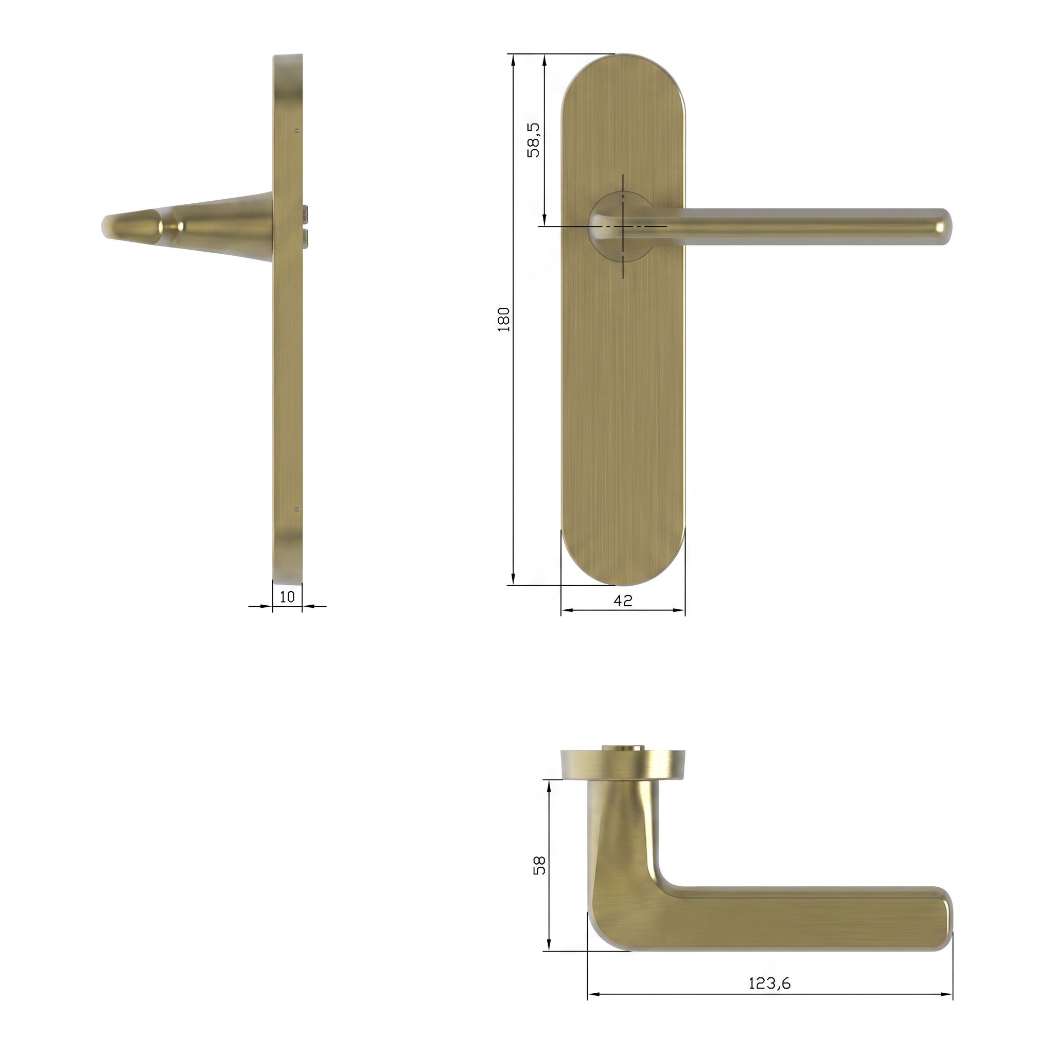 GoodHome Arzh Brushed Antique brass effect Straight Latch Door handle (L)123.5mm (D)67mm Pair