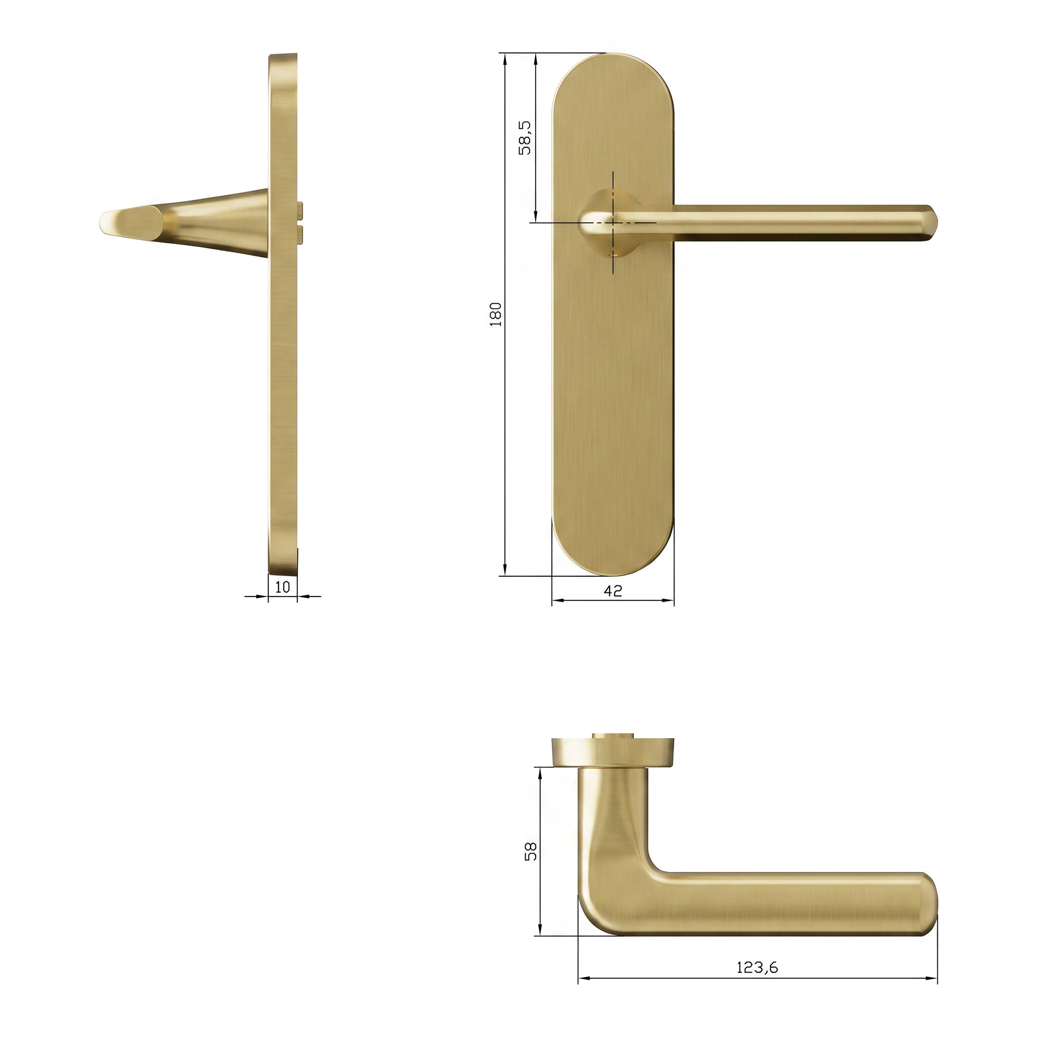 GoodHome Arzh Brushed Brass effect Straight Latch Door handle (L)123.5mm (D)68mm Pair