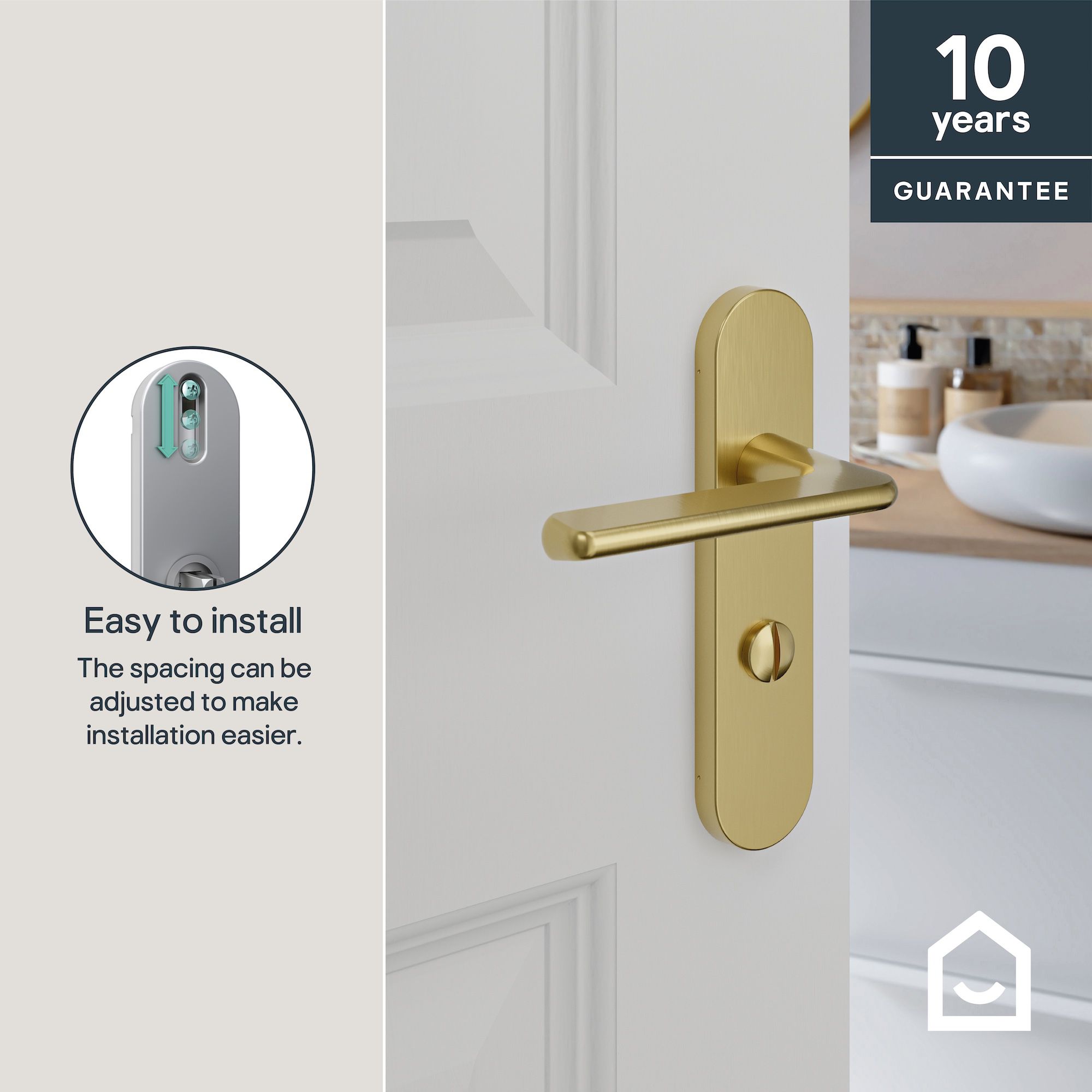GoodHome Arzh Brushed Brass effect Straight WC Door handle (L)123.5mm (D)68mm Pair