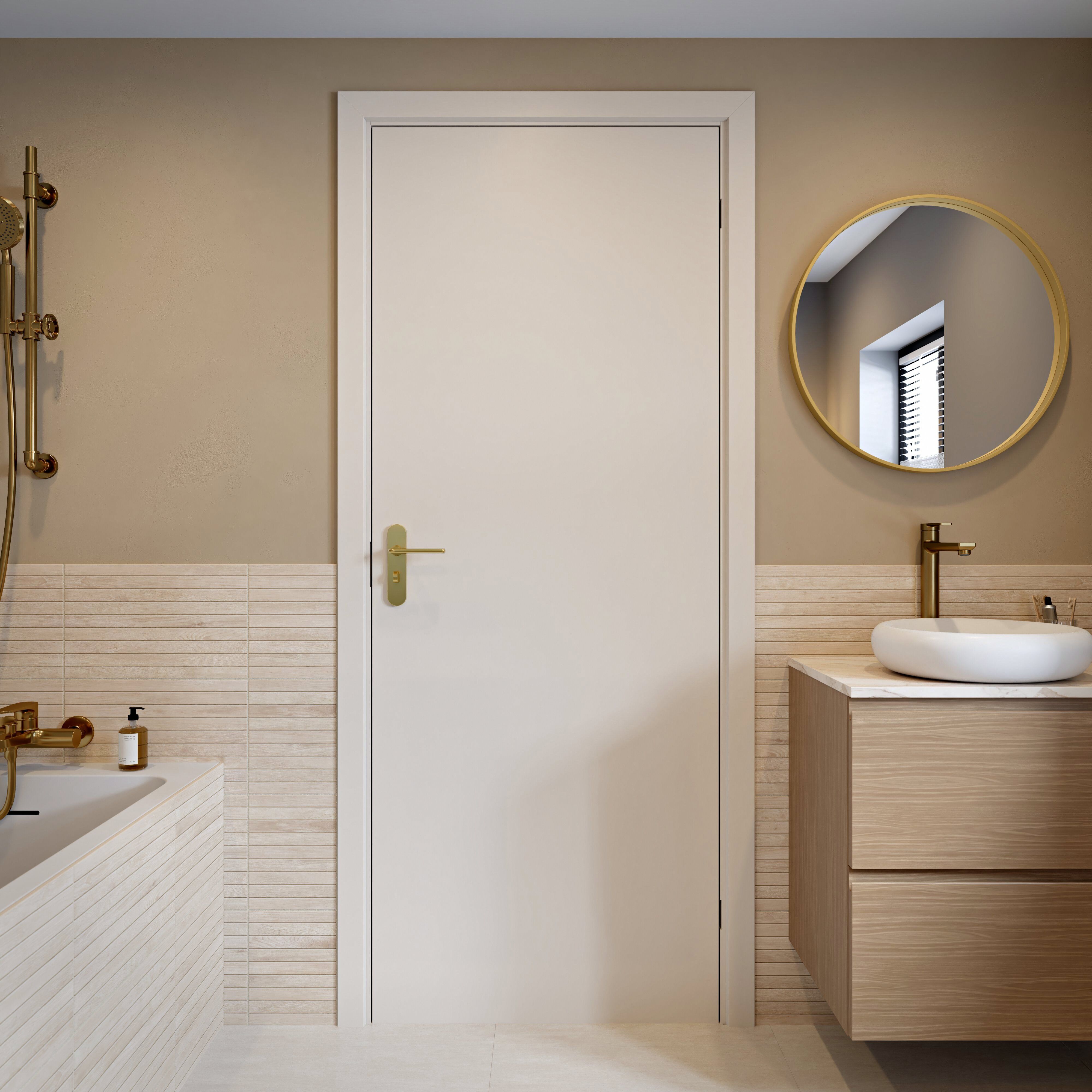 GoodHome Arzh Brushed Brass effect Straight WC Door handle (L)123.5mm (D)68mm Pair