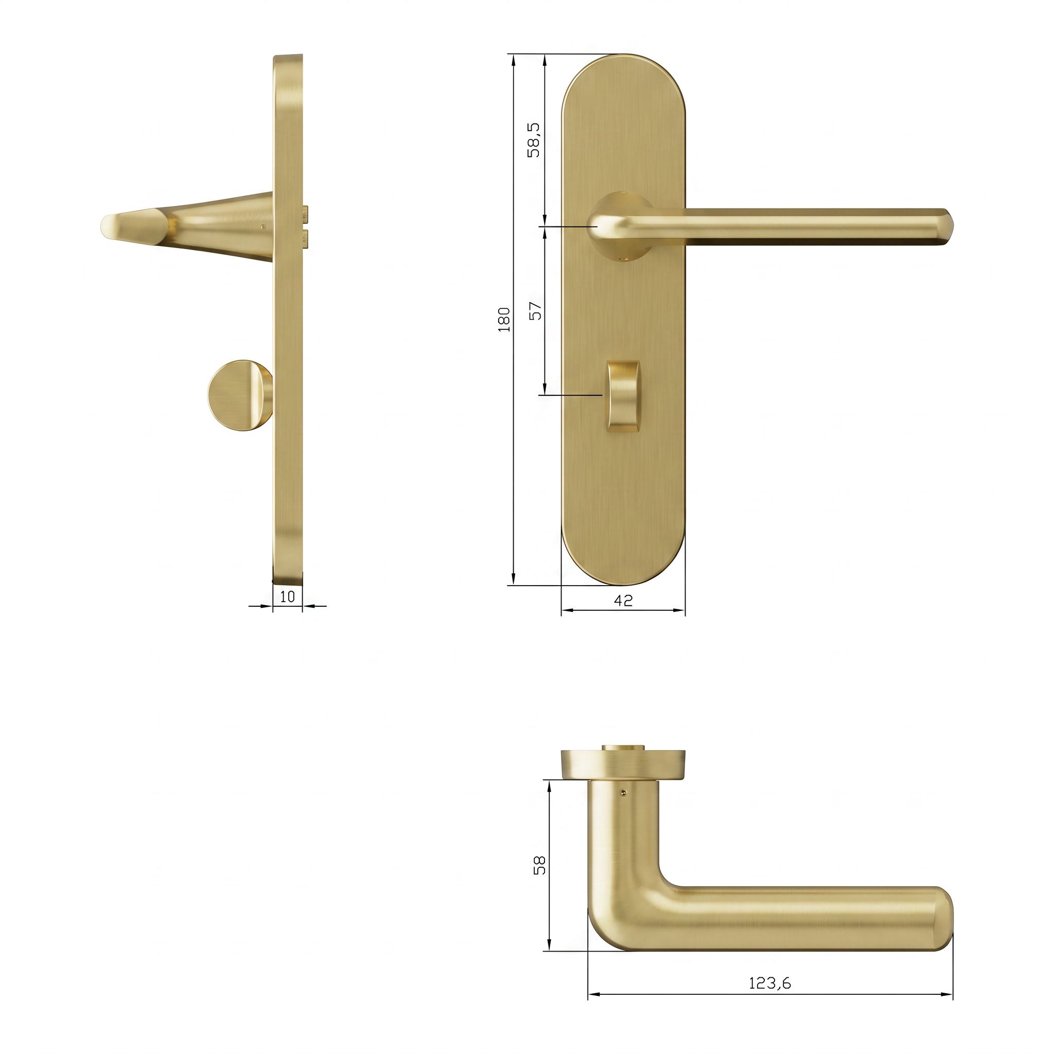 GoodHome Arzh Brushed Brass effect Straight WC Door handle (L)123.5mm (D)68mm Pair