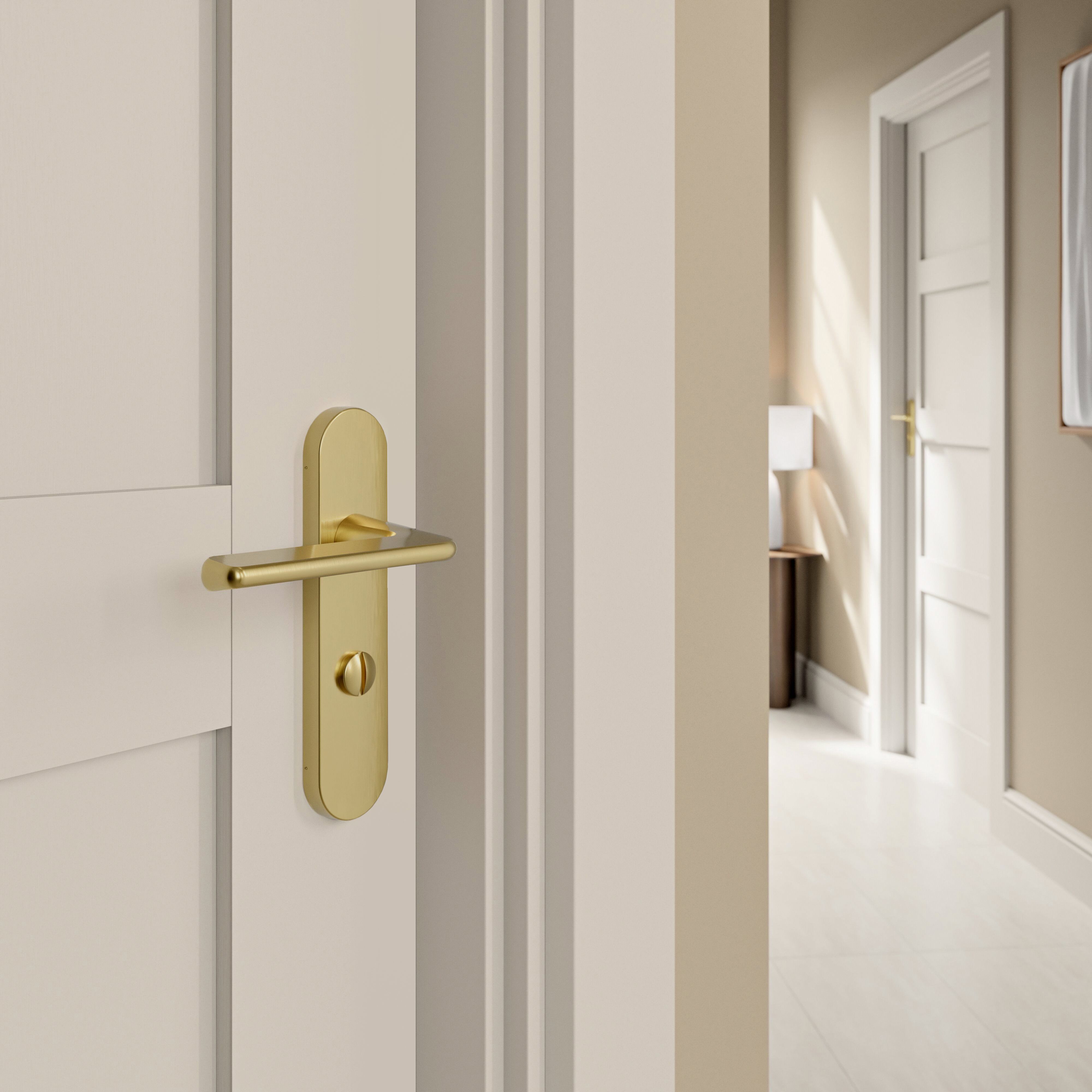 GoodHome Arzh Brushed Brass effect Straight WC Door handle (L)123.5mm (D)68mm Pair