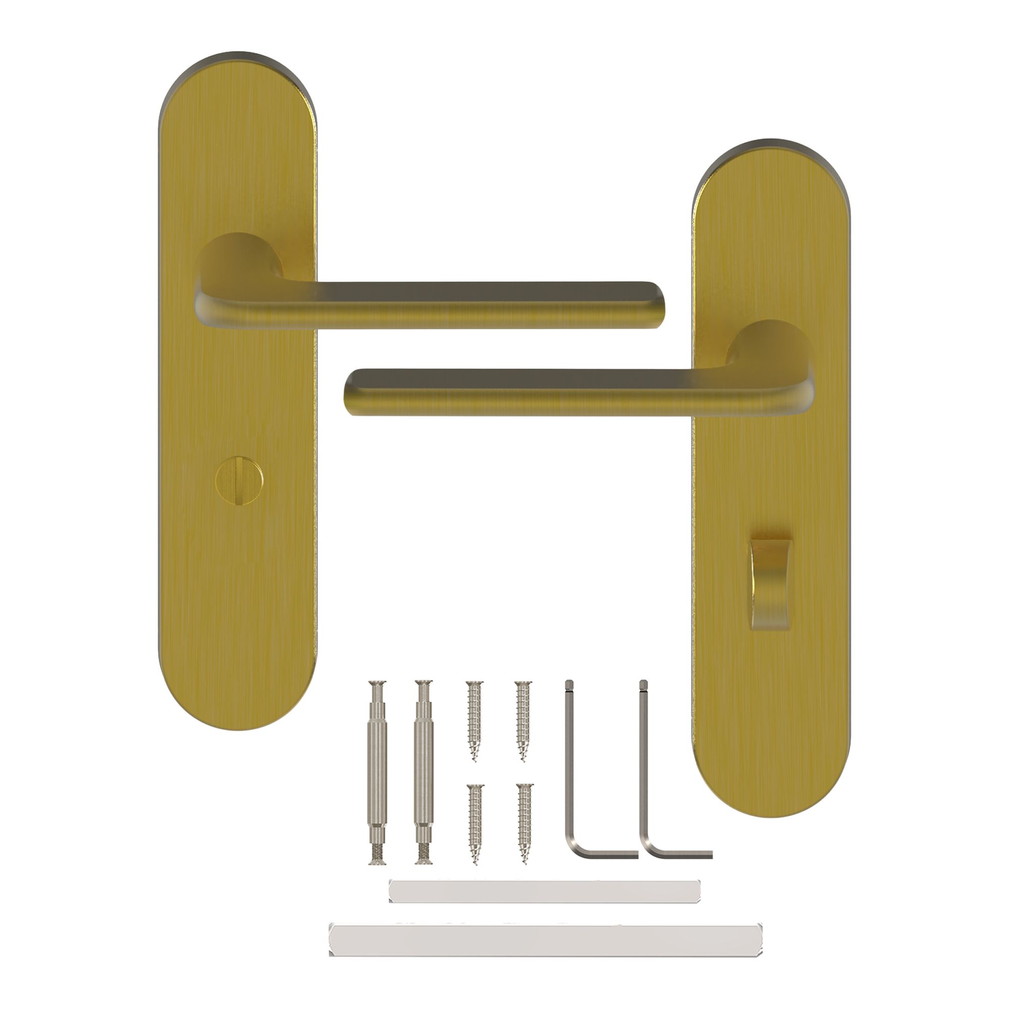 GoodHome Arzh Brushed Brass effect Straight WC Door handle (L)123.5mm (D)68mm Pair